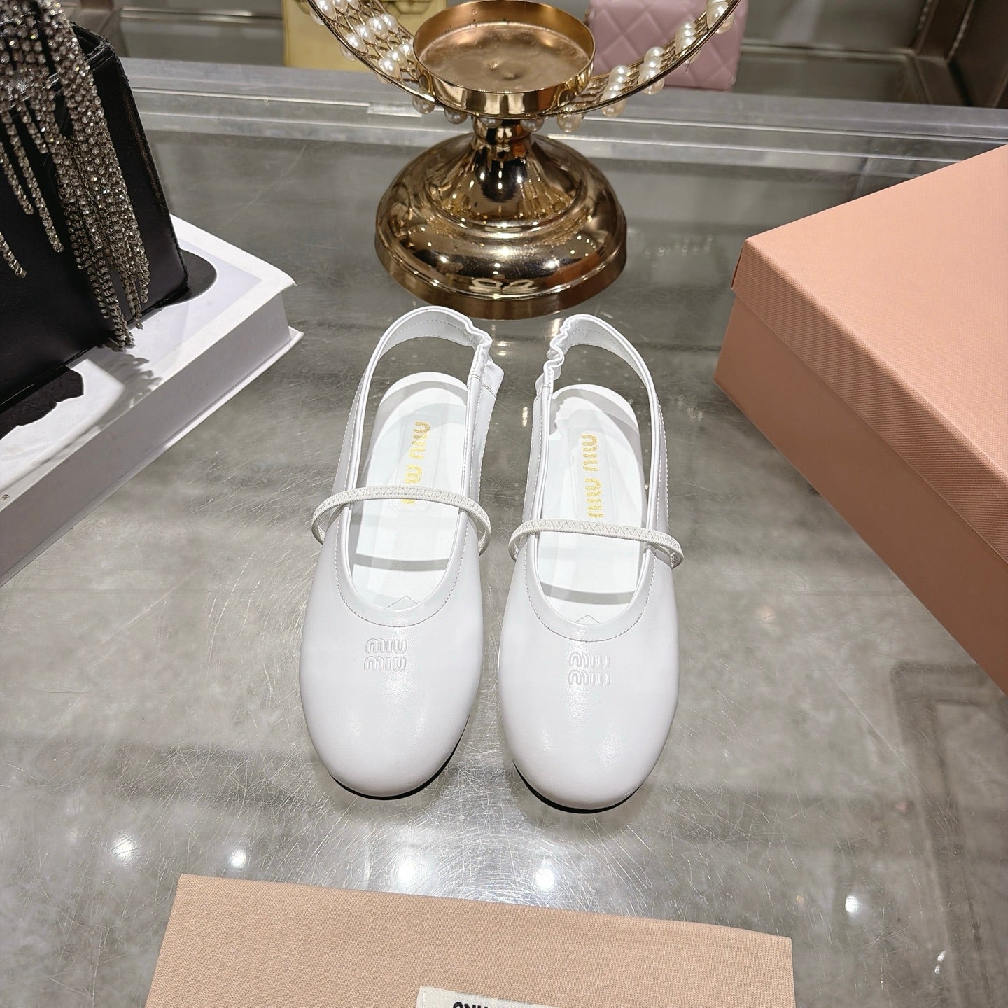 Miu Miu Slingback Flats White Leather 901739