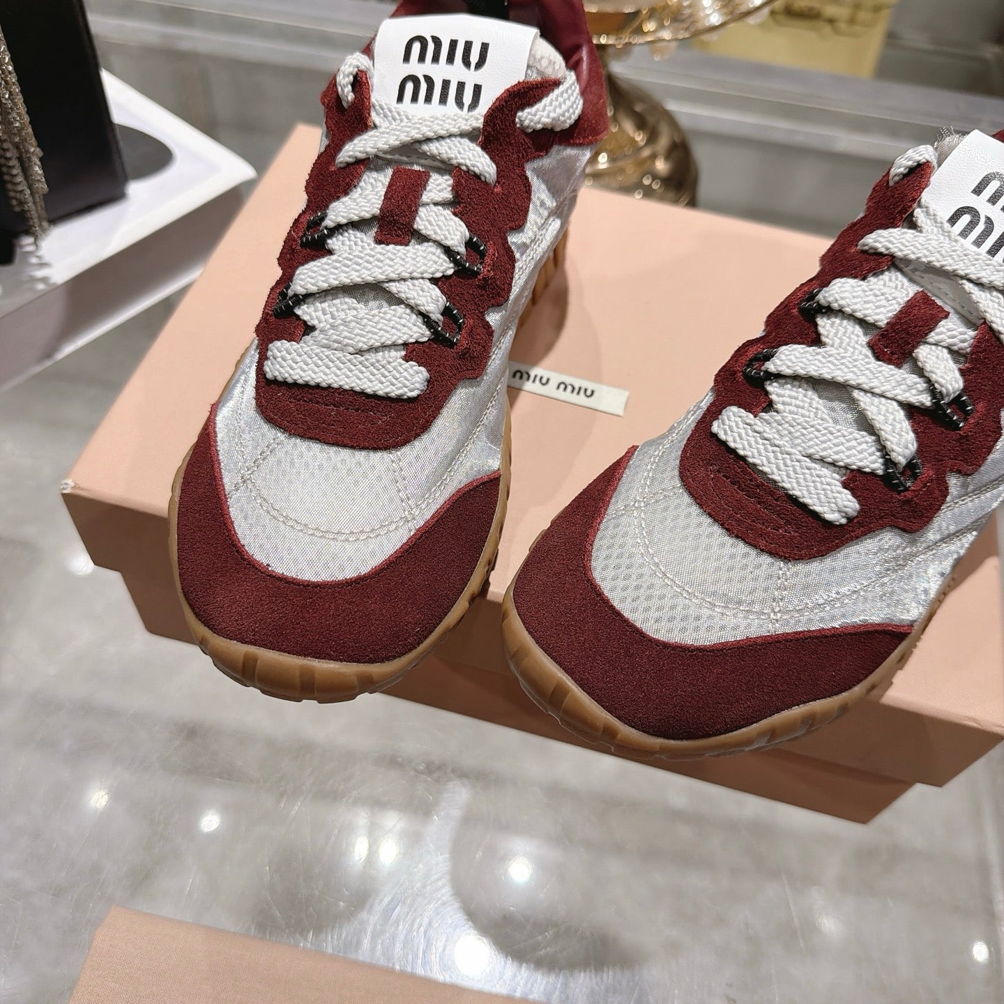 Miu 26s Tyre Sneakers Grey Burgundy Suede Technical Fabric 951529