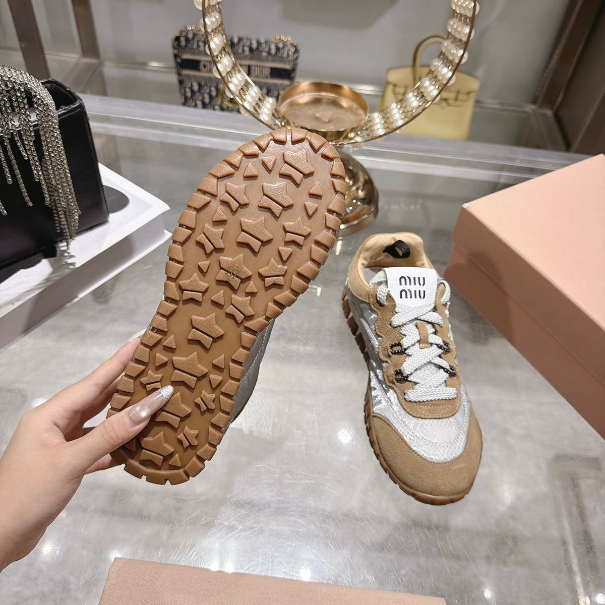 Miu 26s Tyre Sneakers Grey Brown Suede Technical Fabric 951530