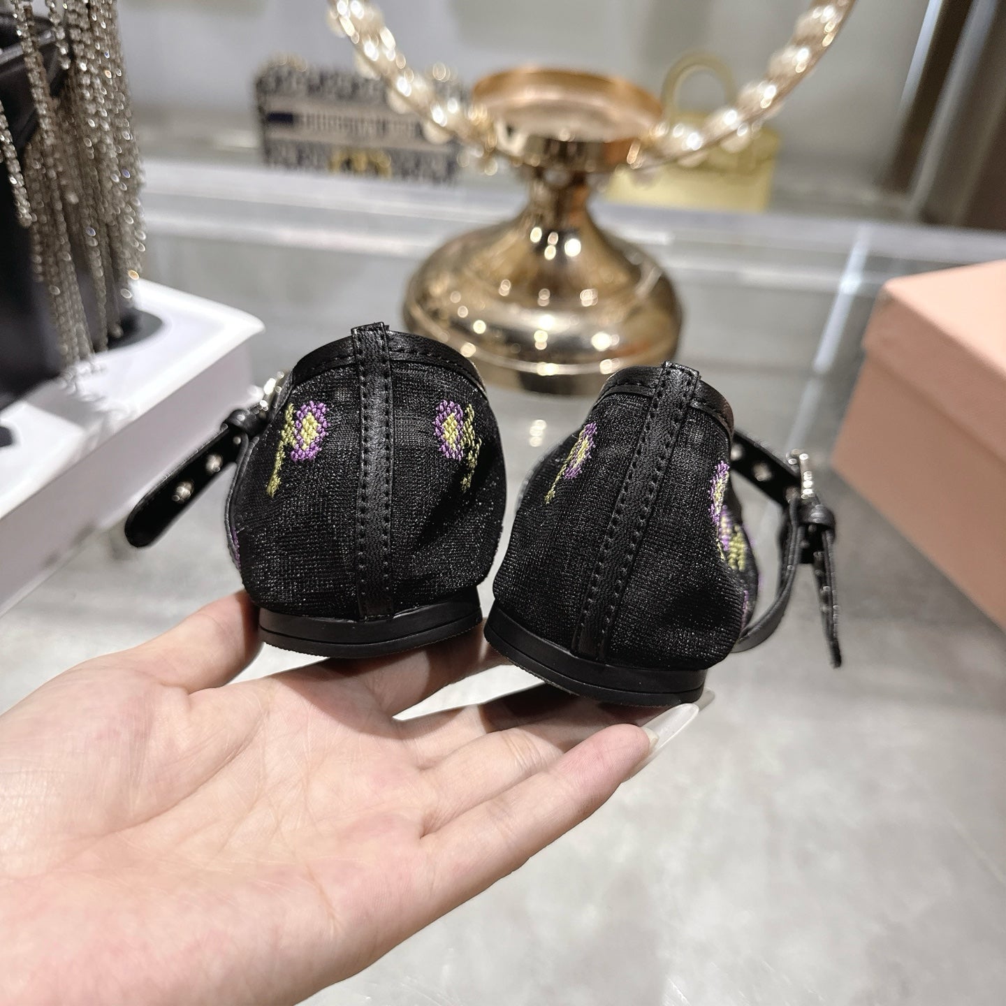 Miu 26s Embroidered Ballerinas Black Mesh 951510