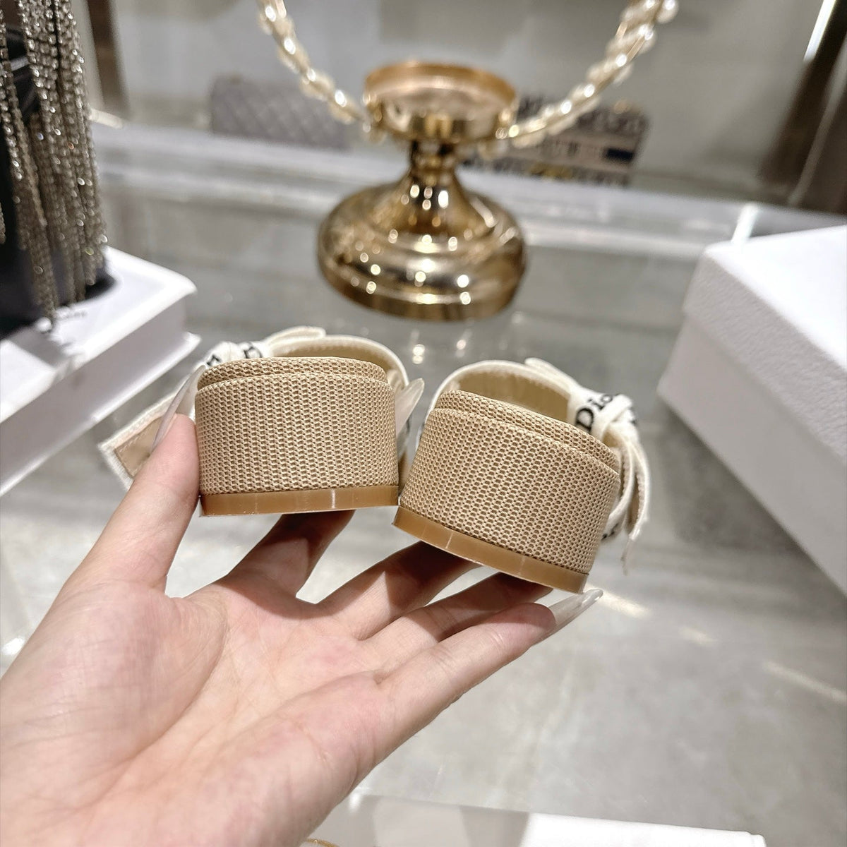 Dior Dway Heeled Slide 3.5cm Khaki Textured Canvas 190315