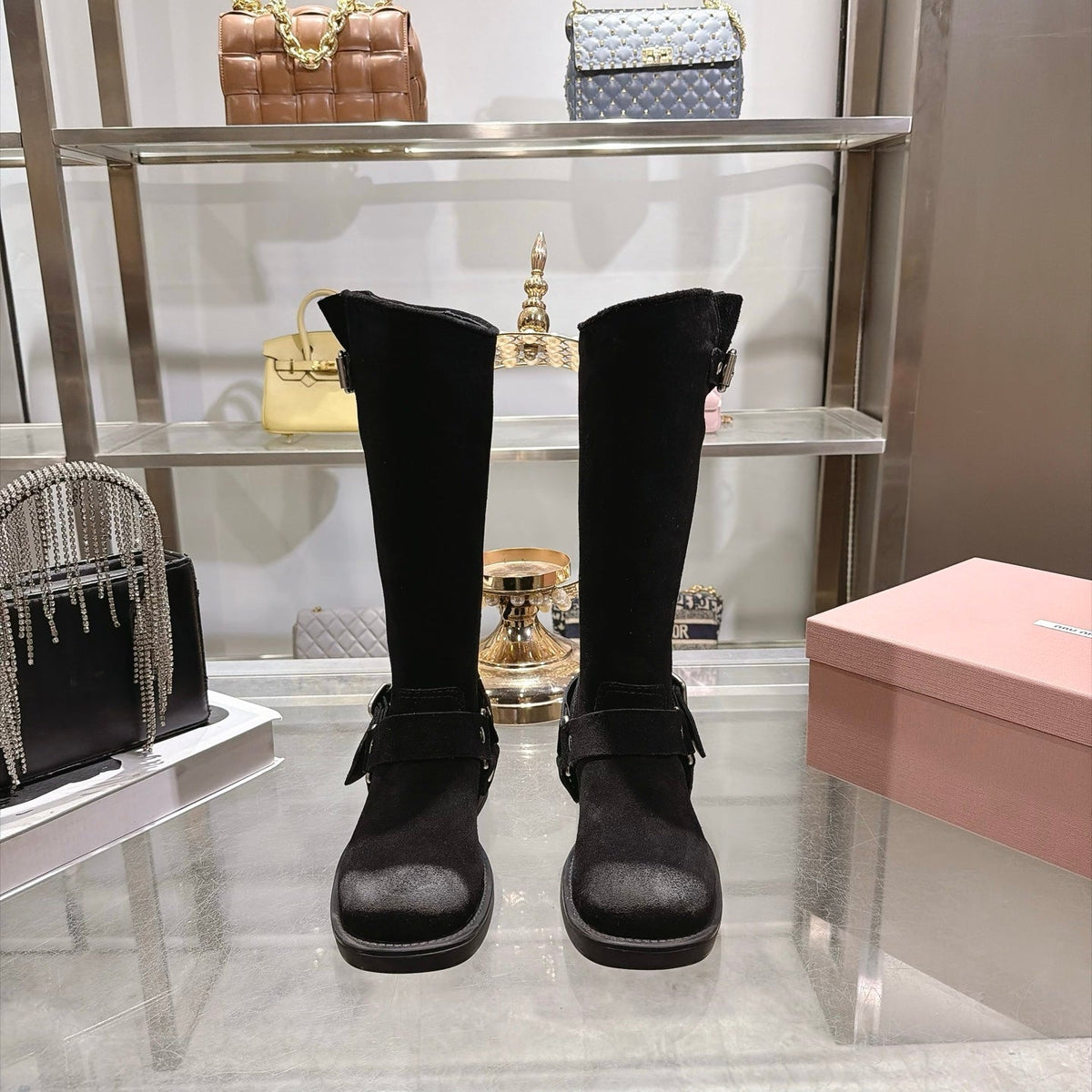 Miumiu 2026 Mid-Calf Boots Black Suede 190445