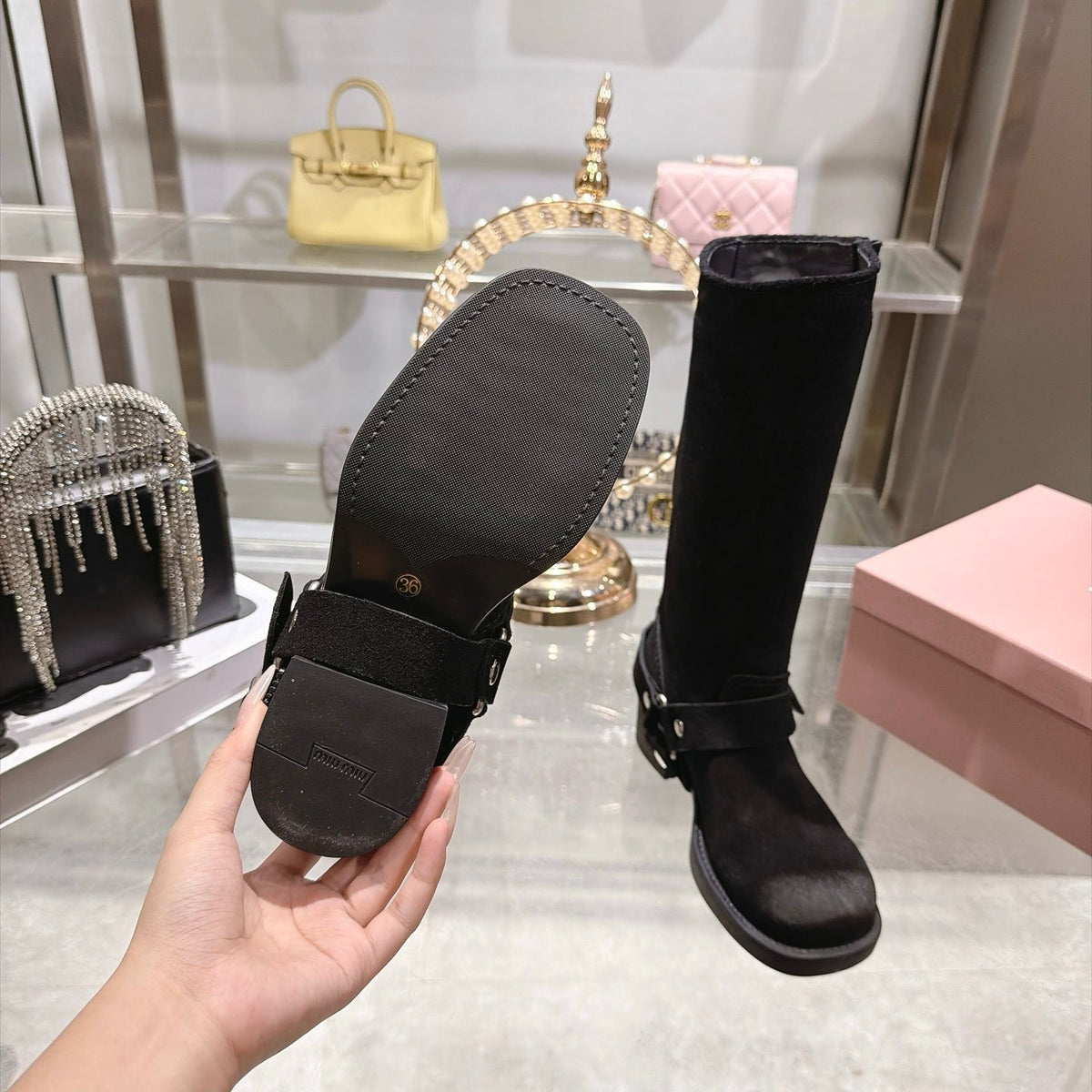 Miumiu 2026 Mid-Calf Boots Black Suede 190445