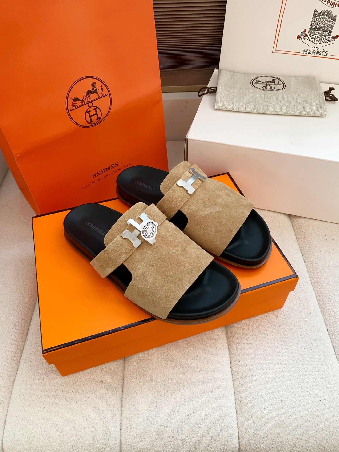 HM Men Jaures Sandal Light Brown Black Suede 614866