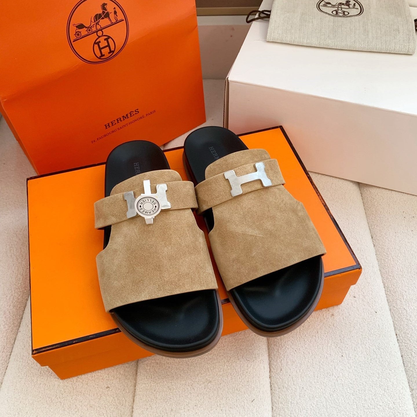 HM Men Jaures Sandal Light Brown Black Suede 614866