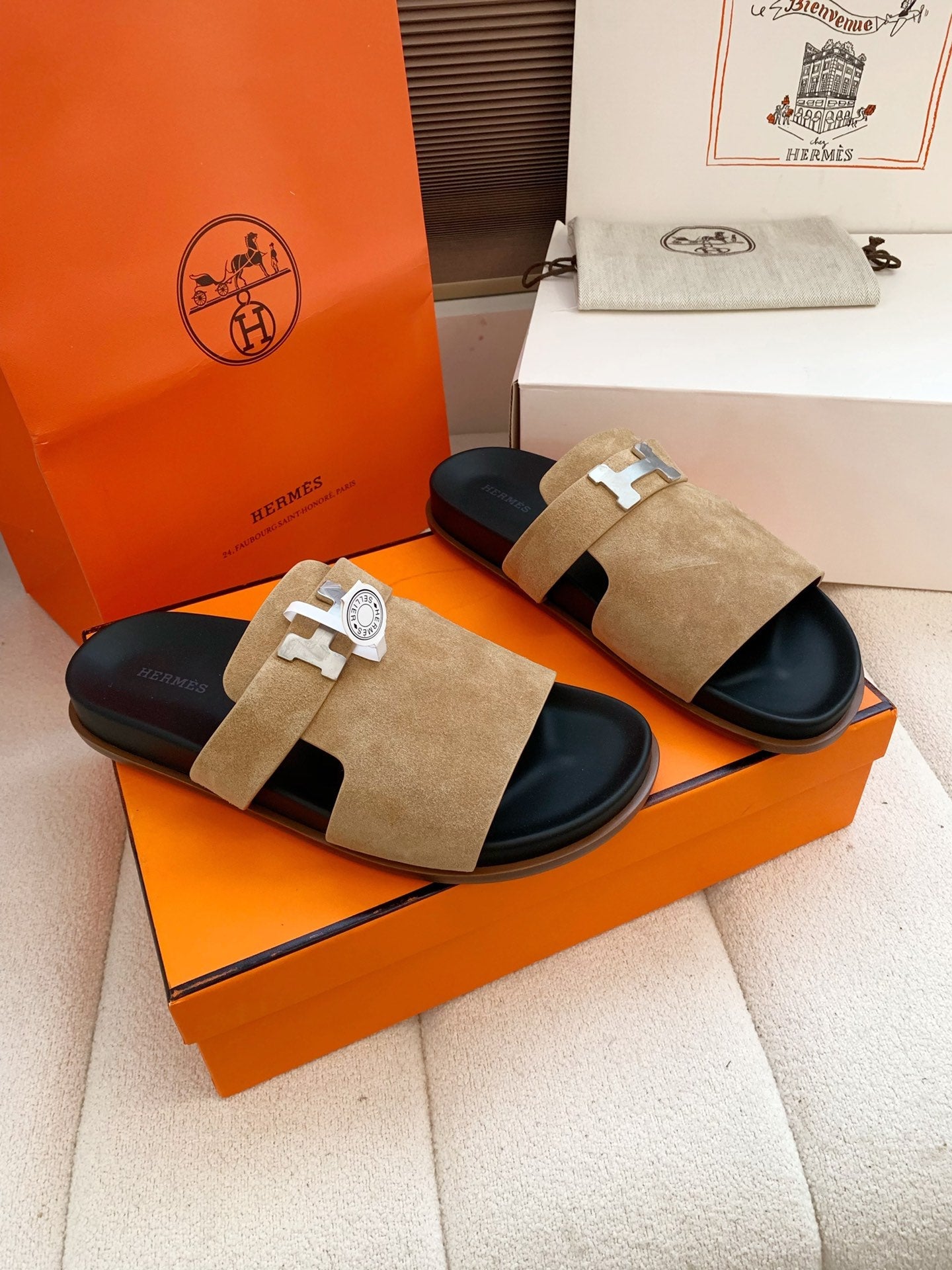 HM Men Jaures Sandal Light Brown Black Suede 614866