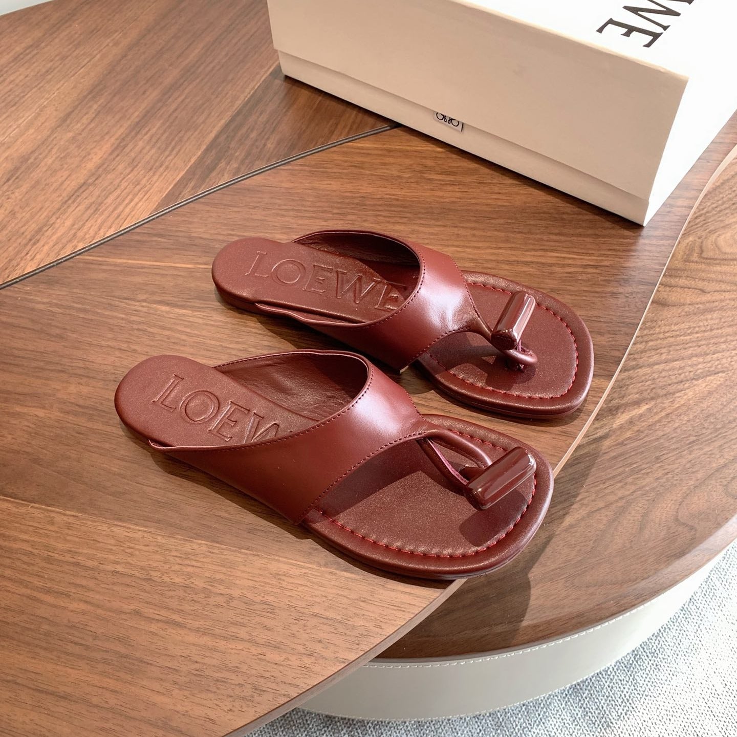 Loewe Toggle Sandals Burgundy Leather 878020