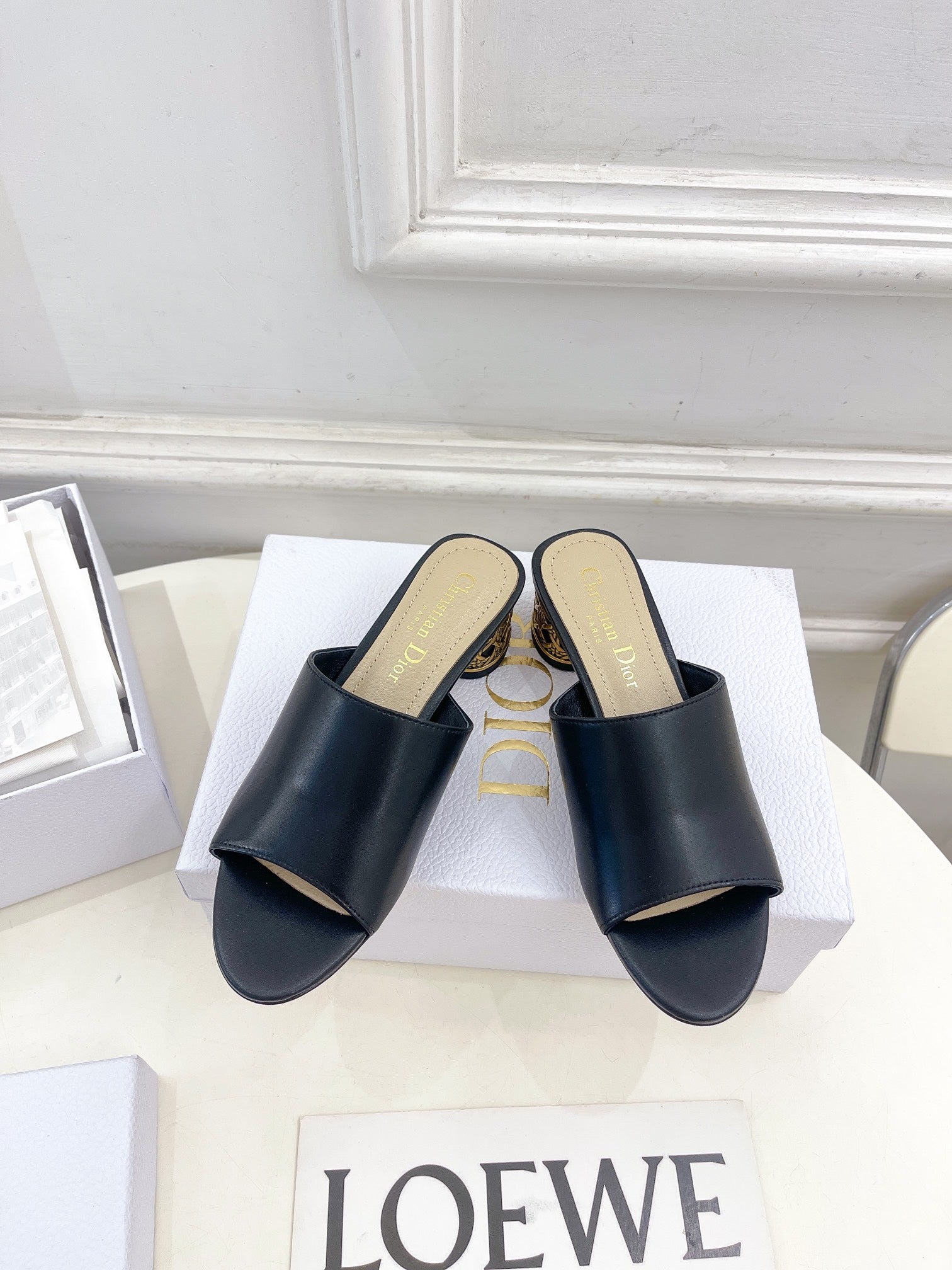 CD Icon Heeled Slide 40mm Black Calfskin