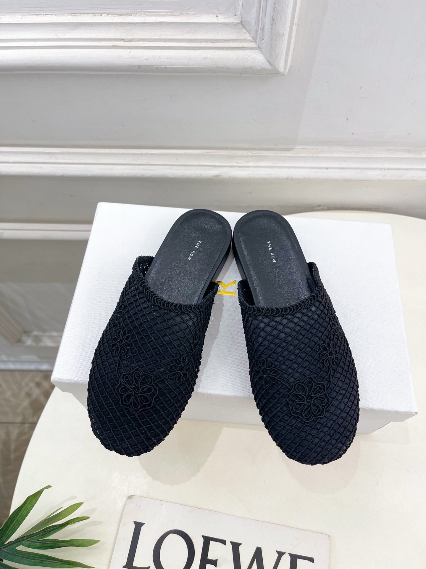 The Row Slide Mules Black Mesh And Sheepskin 325555