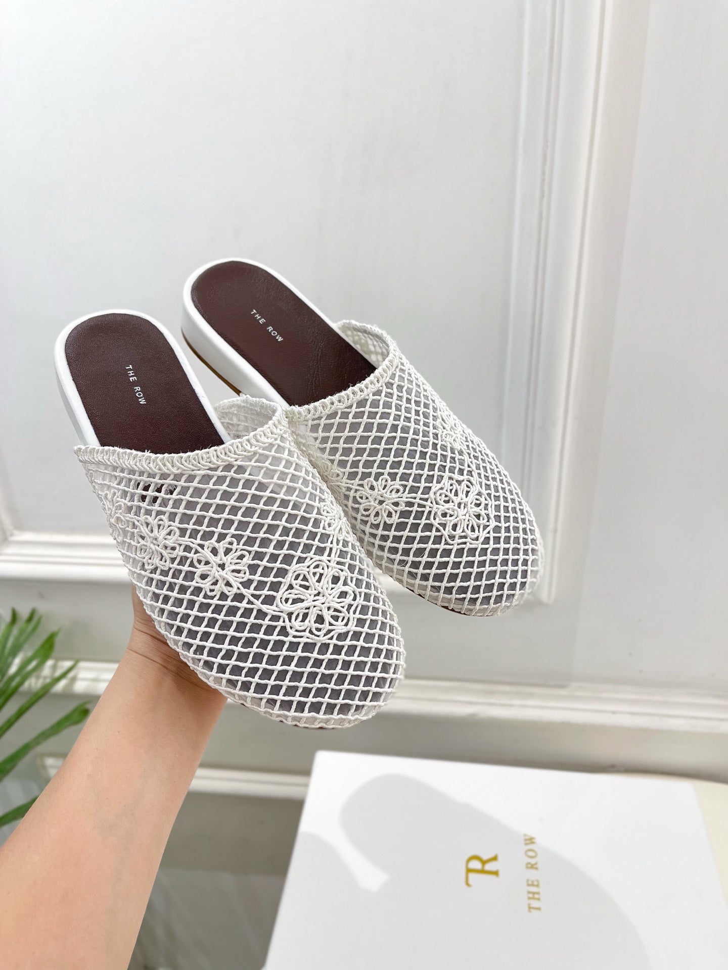 The Row Slide Mules 25mm White Mesh And Sheepskin 325556