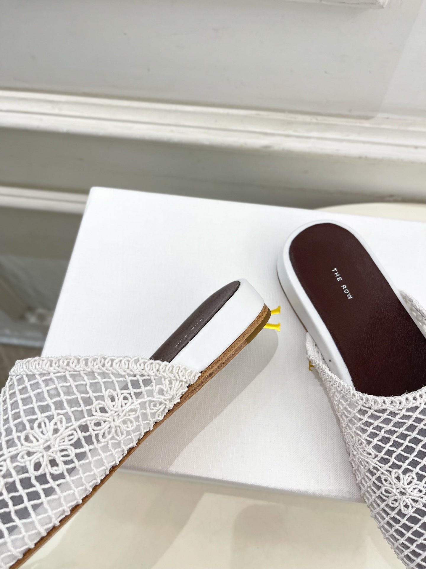 The Row Slide Mules 25mm White Mesh And Sheepskin 325556