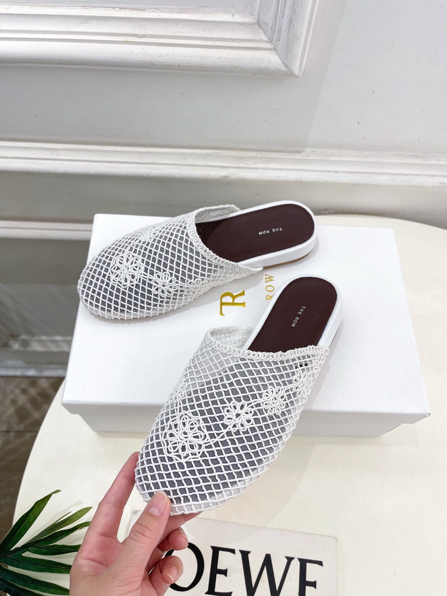 The Row Slide Mules 25mm White Mesh And Sheepskin 325556