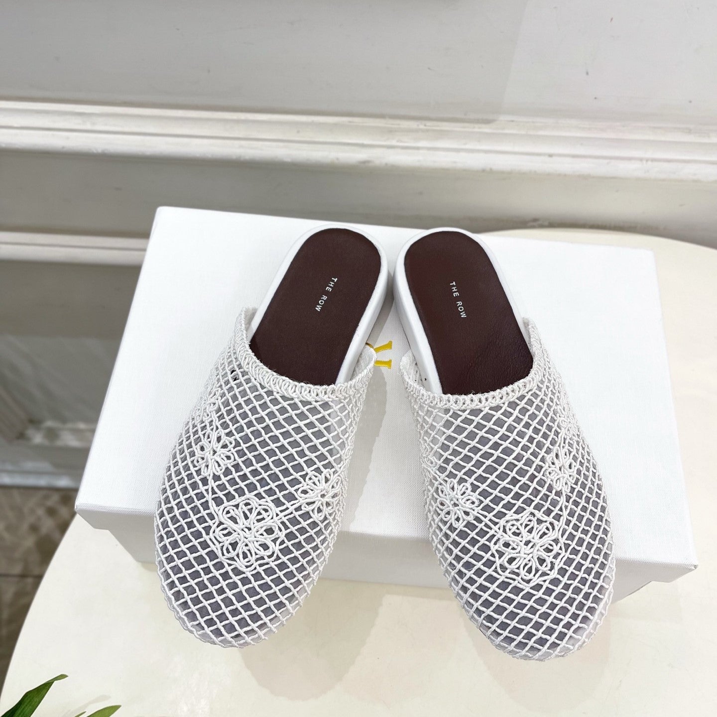 The Row Slide Mules 25mm White Mesh And Sheepskin 325556