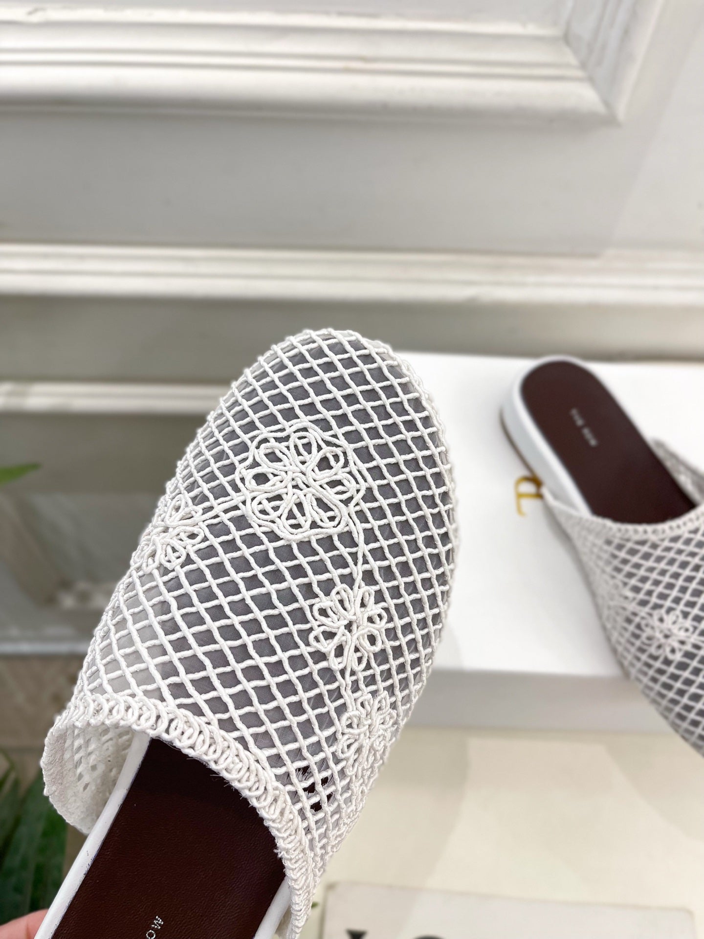 The Row Slide Mules 25mm White Mesh And Sheepskin 325556