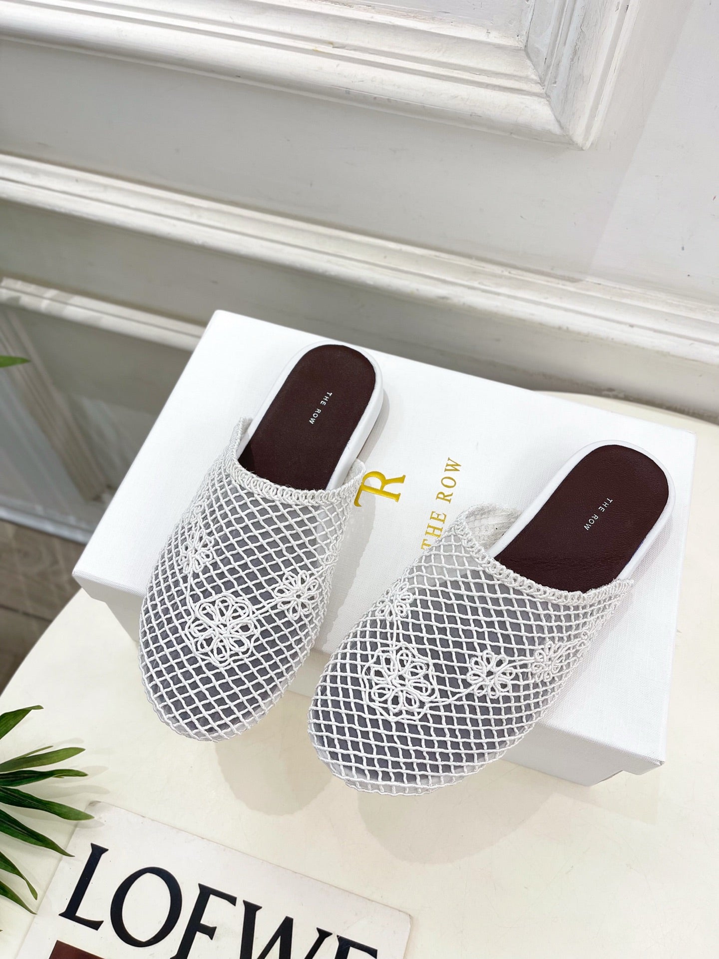 The Row Slide Mules 25mm White Mesh And Sheepskin 325556