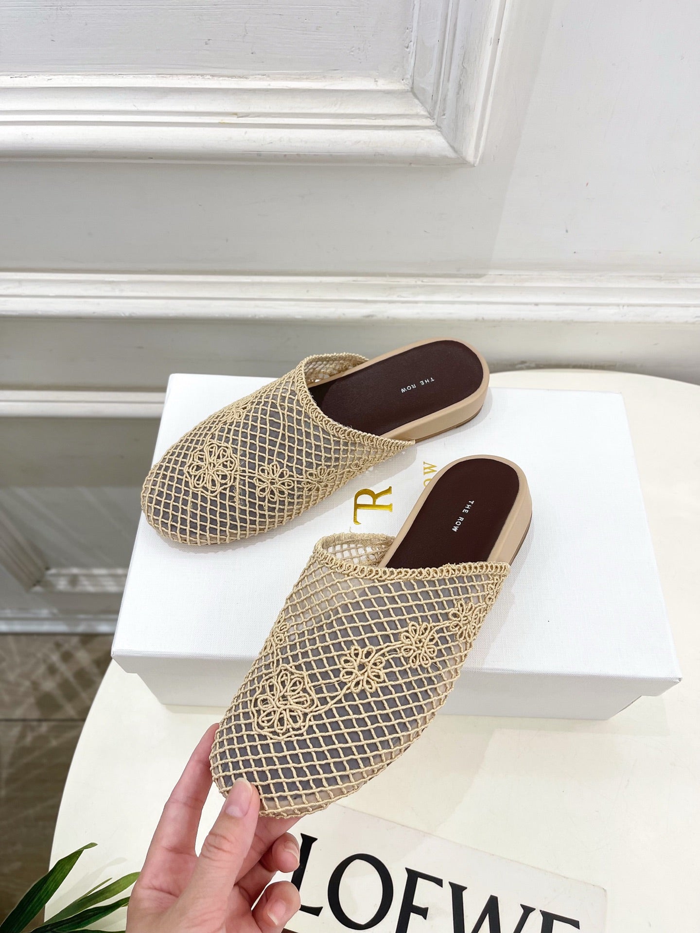 The Row Slide Mules 25mm Beige Mesh And Sheepskin 325557