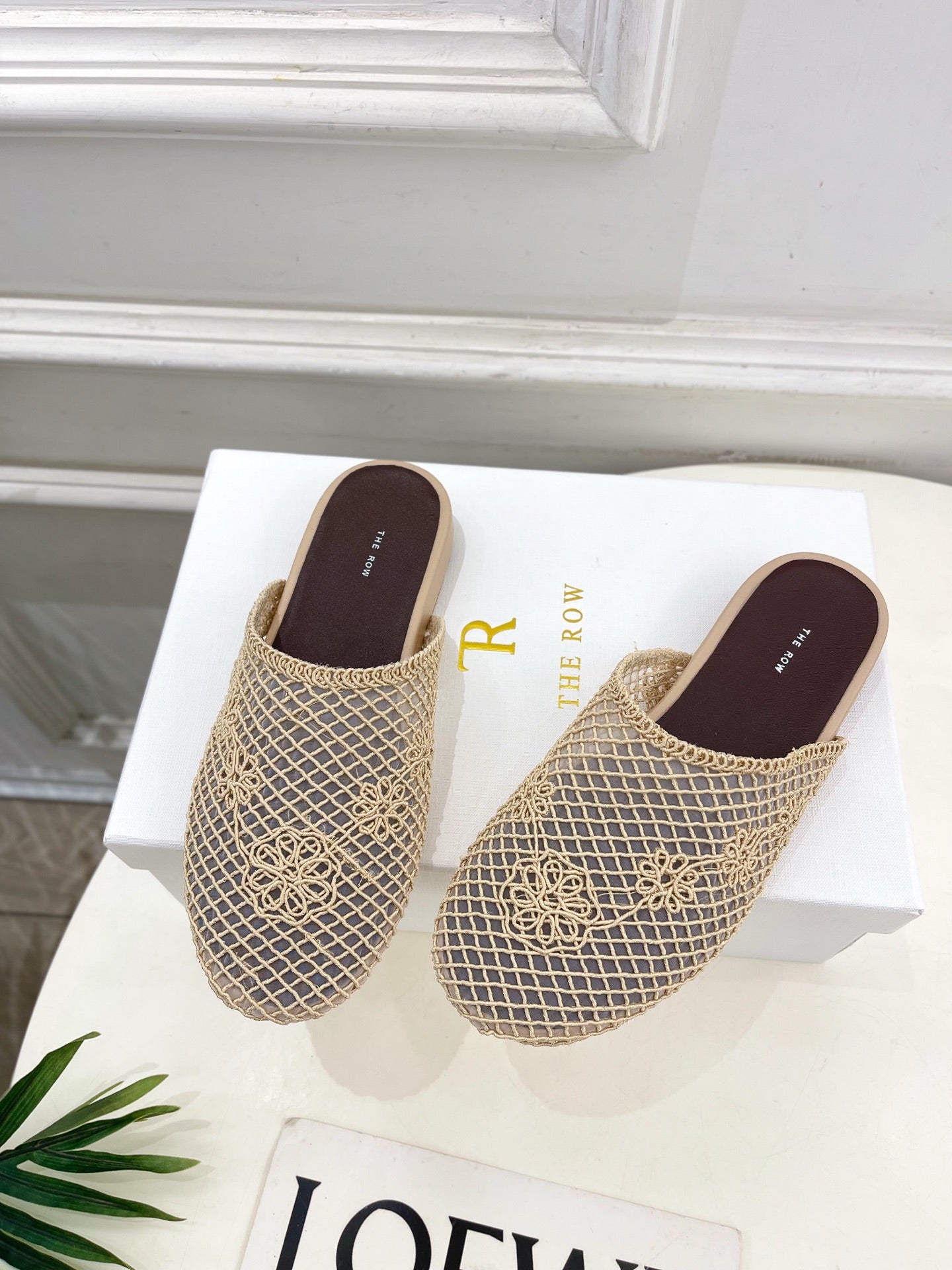 The Row Slide Mules 25mm Beige Mesh And Sheepskin 325557