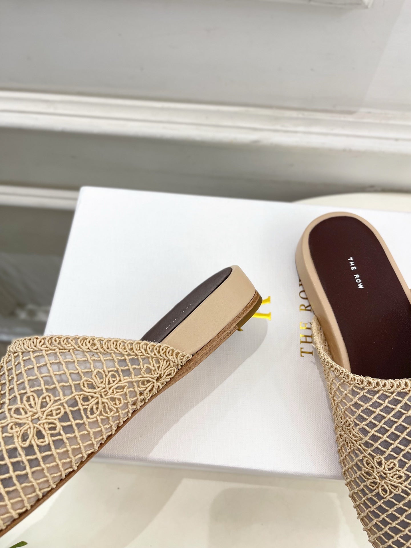 The Row Slide Mules 25mm Beige Mesh And Sheepskin 325557