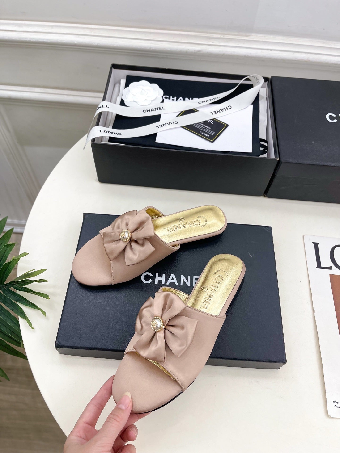 CC 26s Bow Slippers Dusty Rose Satin Sheepskin 586898