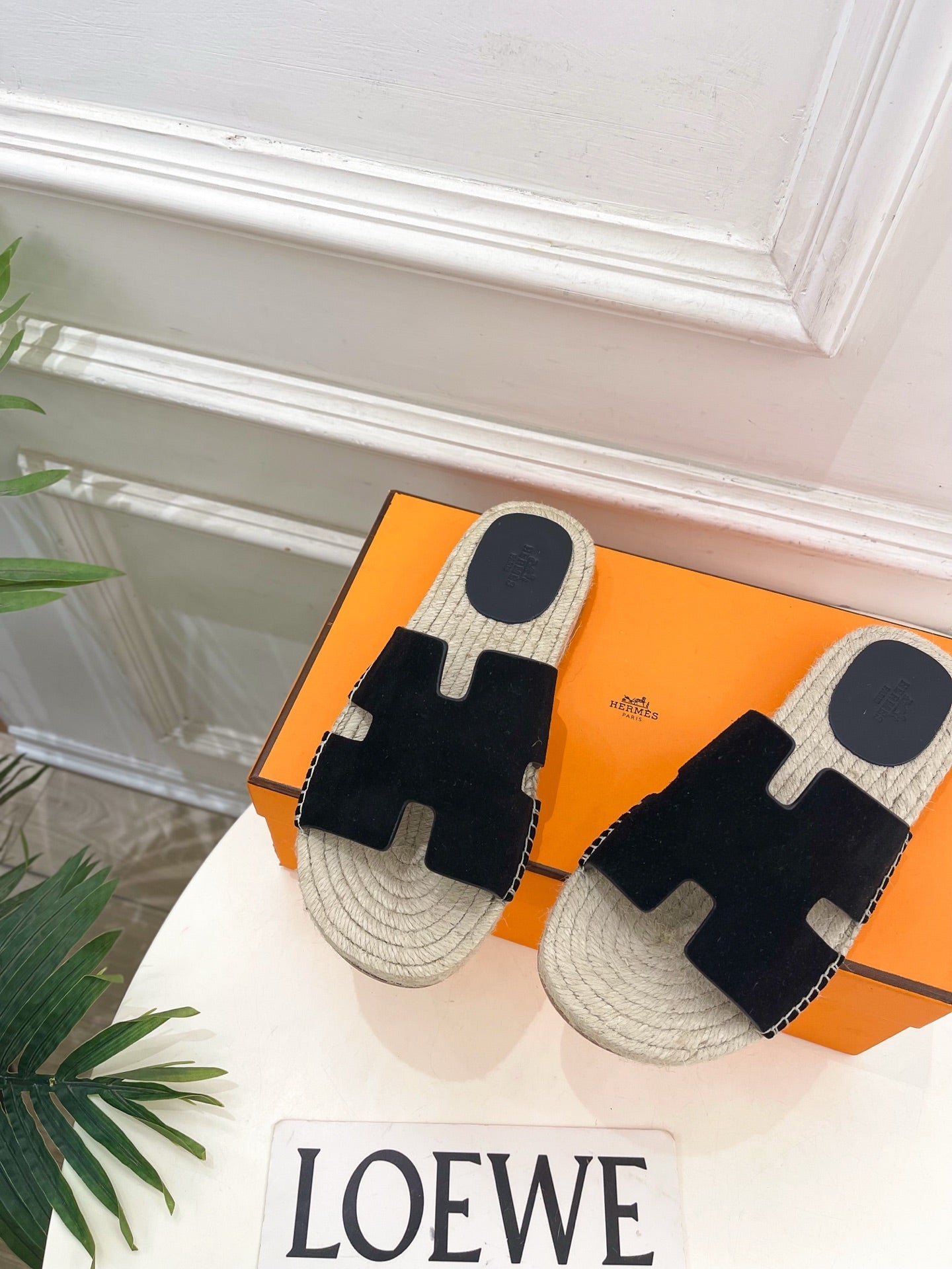 HM Antigua Espadrille Black Suede Raffia 631936