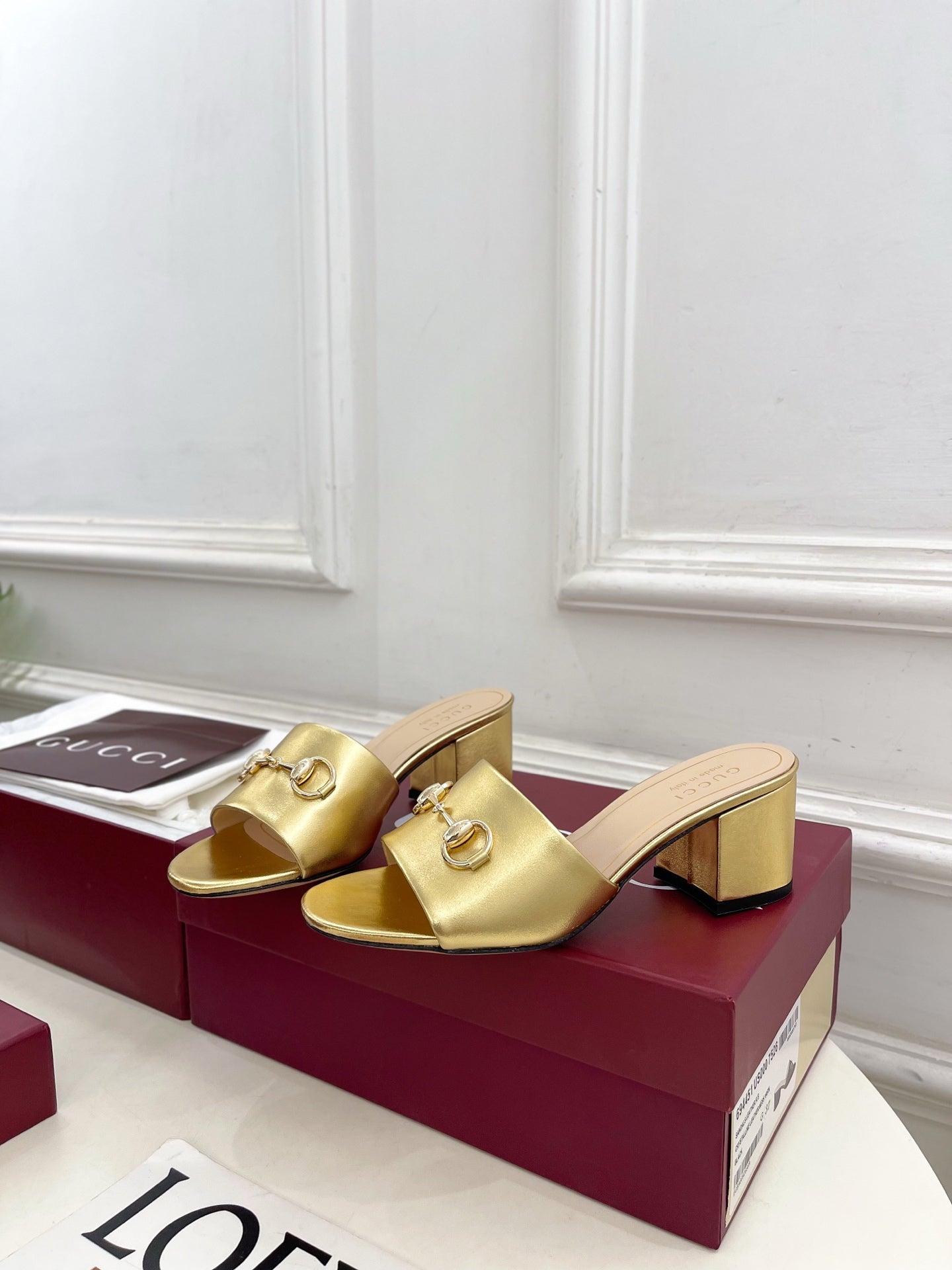 GG 26s Slide Sandal 5.5cm With Horsebit Gold Leather 640295