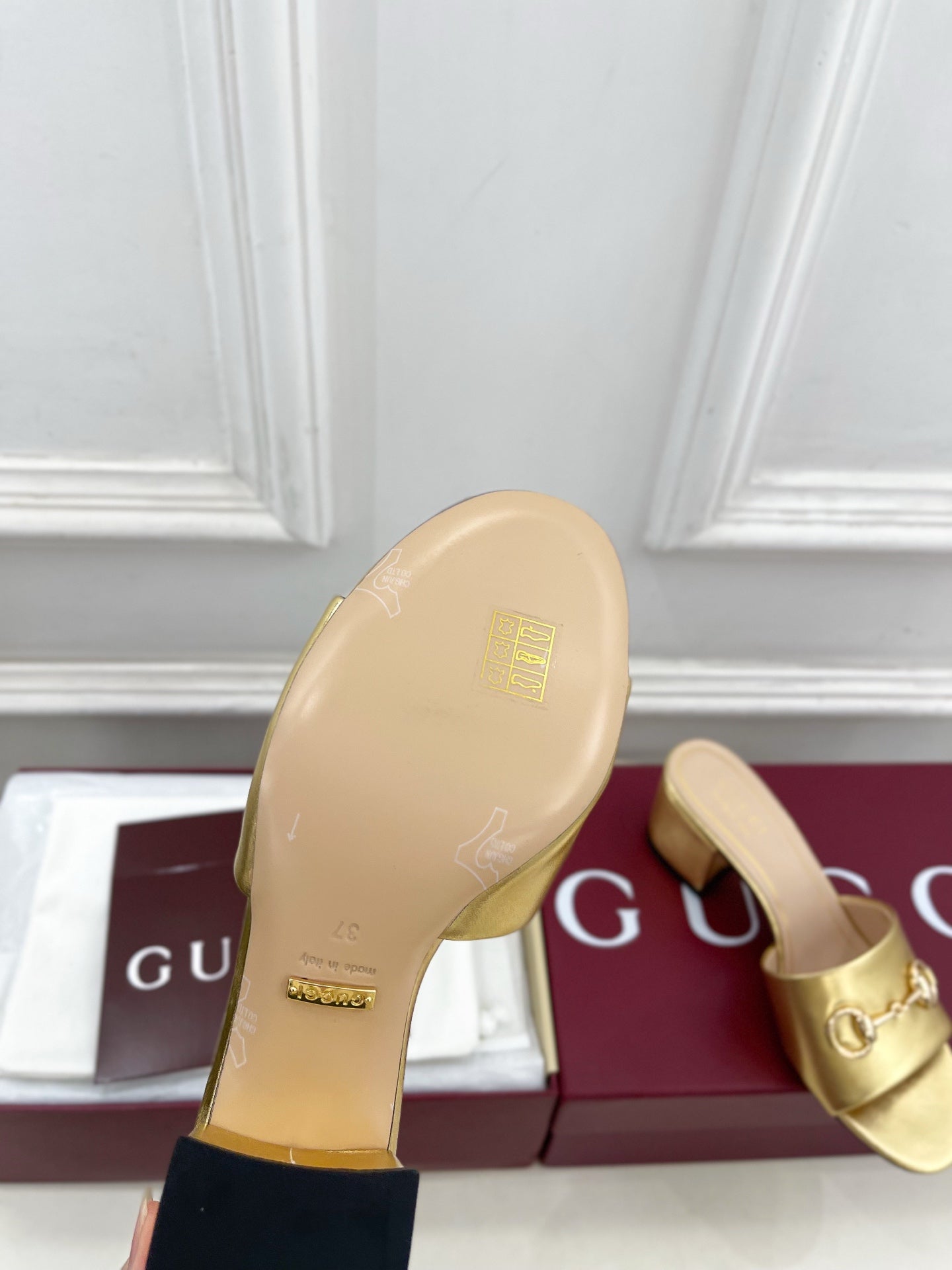 GG 26s Slide Sandal 5.5cm With Horsebit Gold Leather 640295