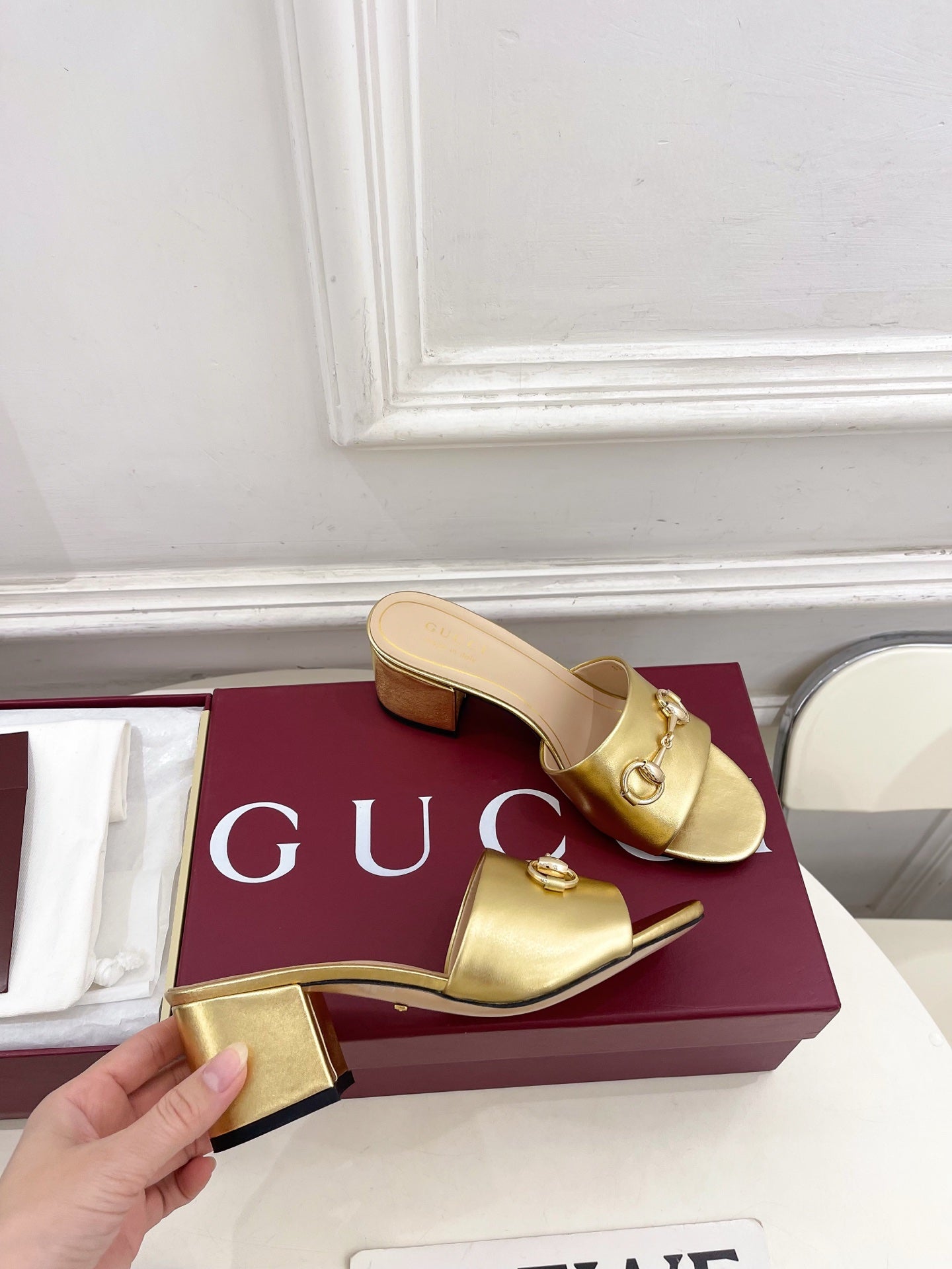 GG 26s Slide Sandal 5.5cm With Horsebit Gold Leather 640295