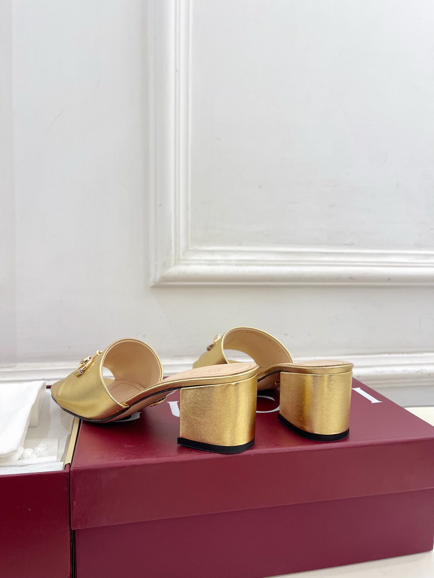 GG 26s Slide Sandal 5.5cm With Horsebit Gold Leather 640295