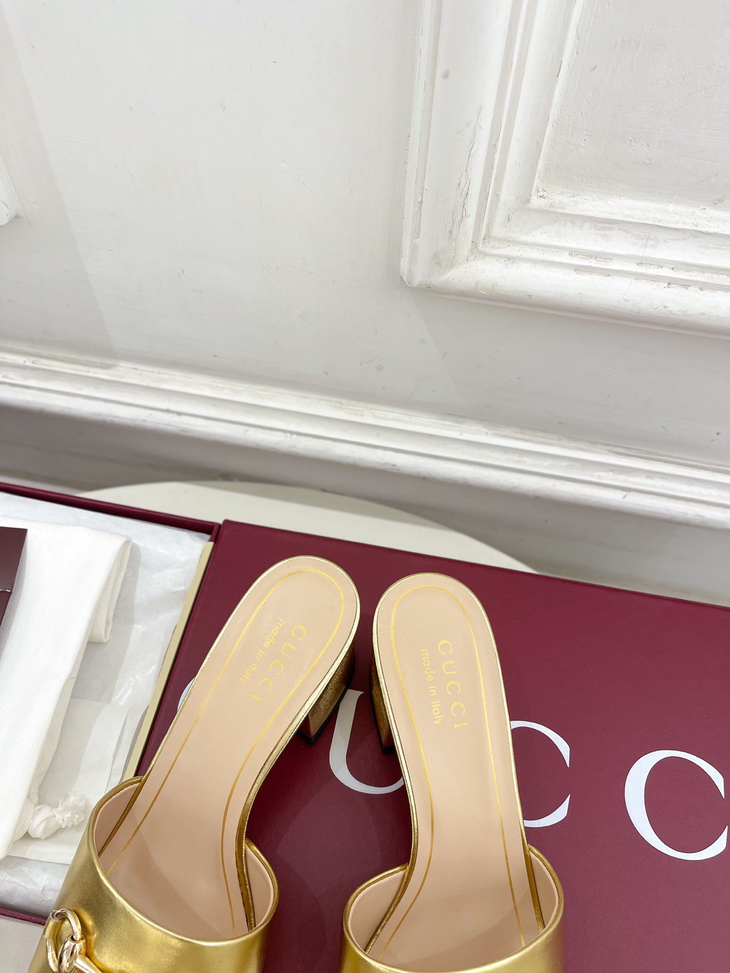 GG 26s Slide Sandal 5.5cm With Horsebit Gold Leather 640295