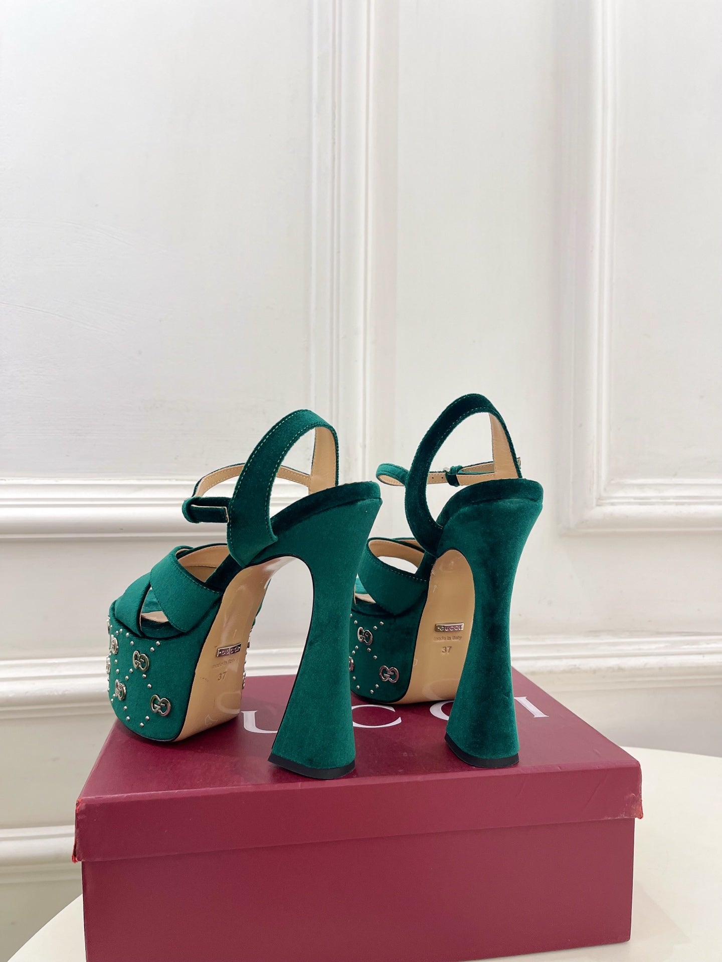 GG Janaya Platform Sandals 15.5cm Teal Green Suede 891840