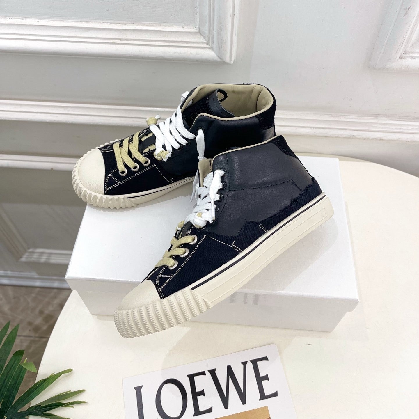 MM6 26s New Evolution Mid-Top Sneakers Black Canvas Calfskin 947481