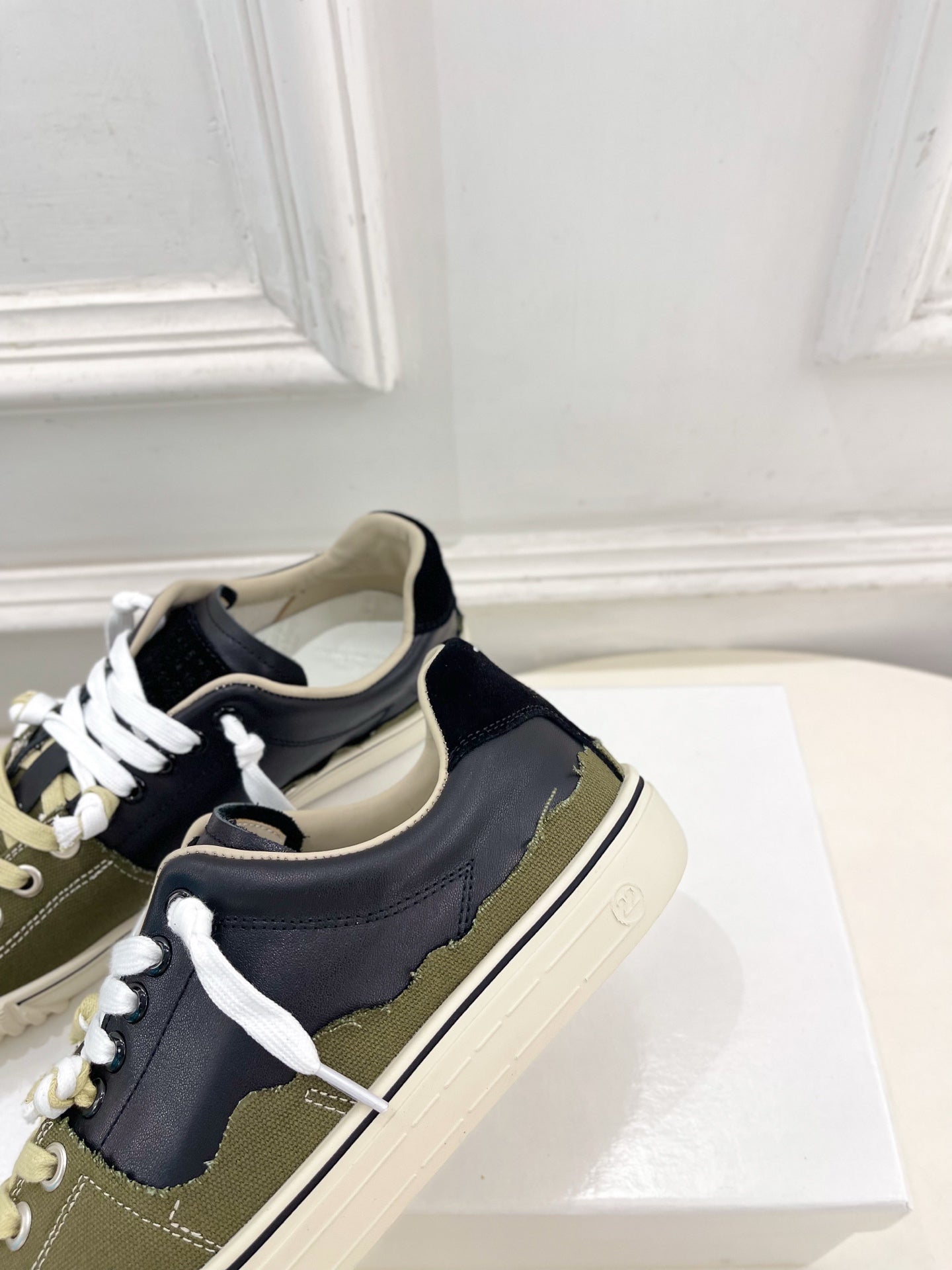 MM6 26s New Evolution Sneakers Olive Black Canvas Calfskin 947485