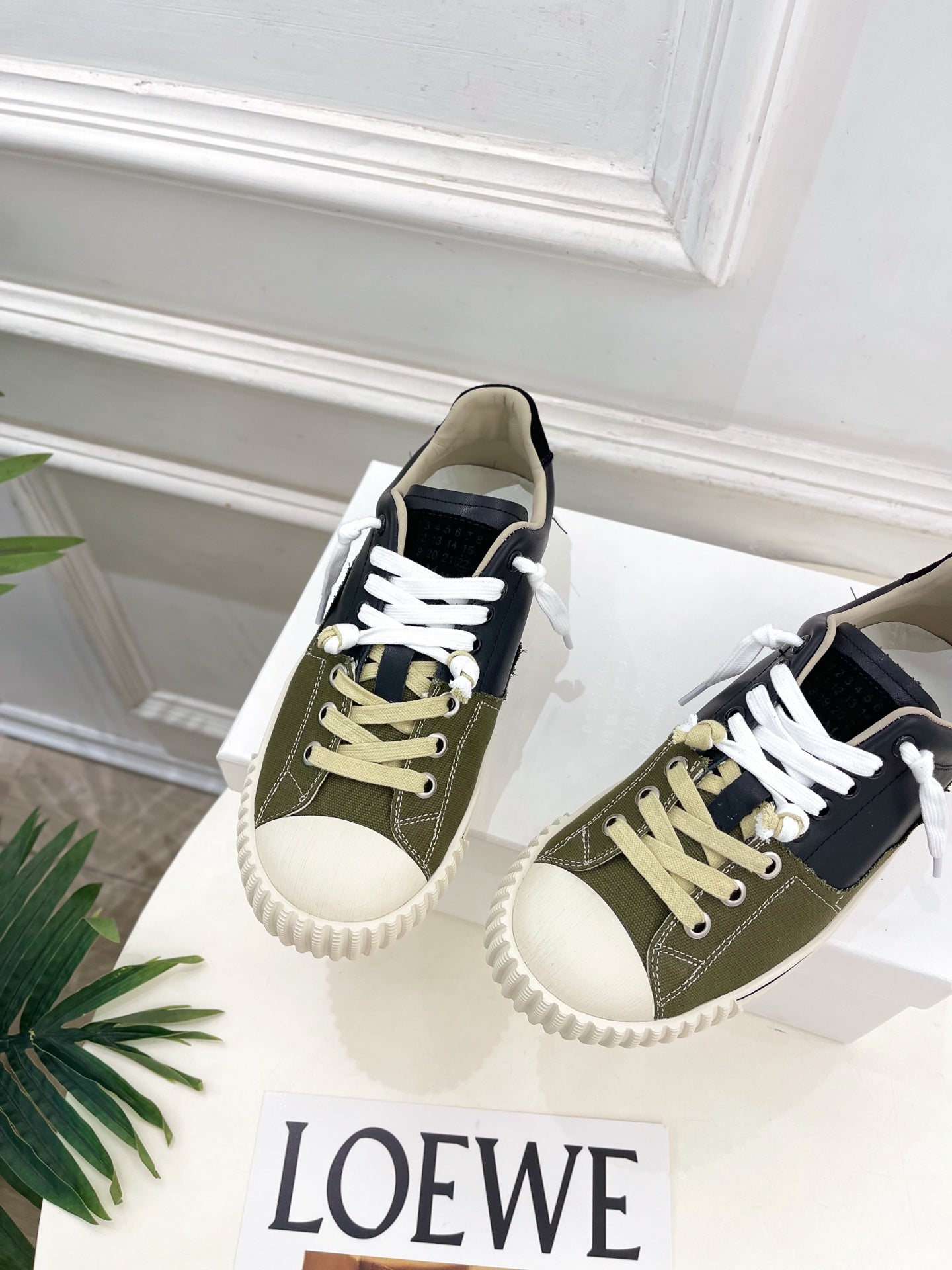 MM6 26s New Evolution Sneakers Olive Black Canvas Calfskin 947485