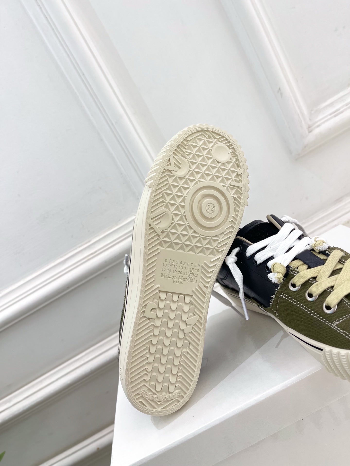 MM6 26s New Evolution Sneakers Olive Black Canvas Calfskin 947485