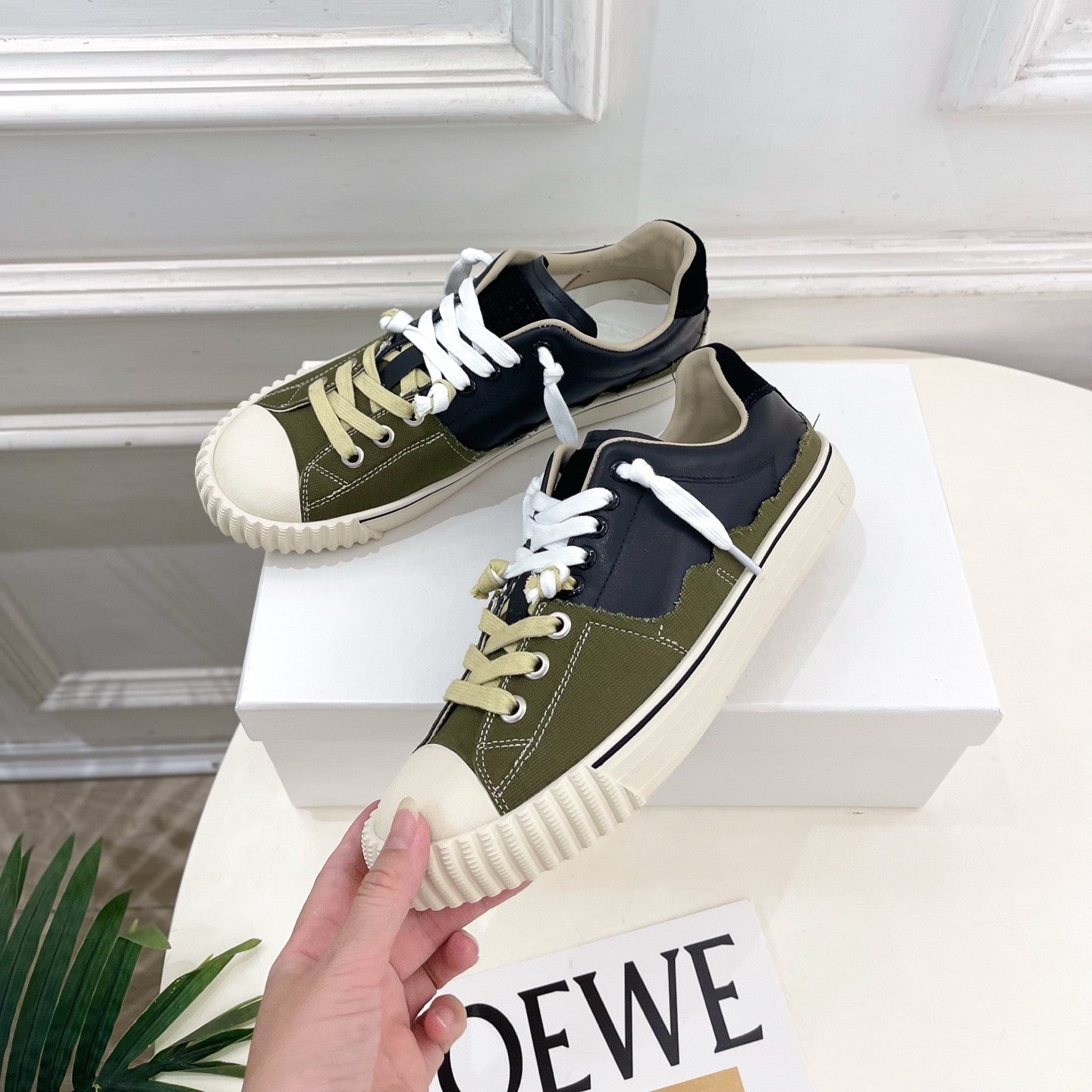 MM6 26s New Evolution Sneakers Olive Black Canvas Calfskin 947485