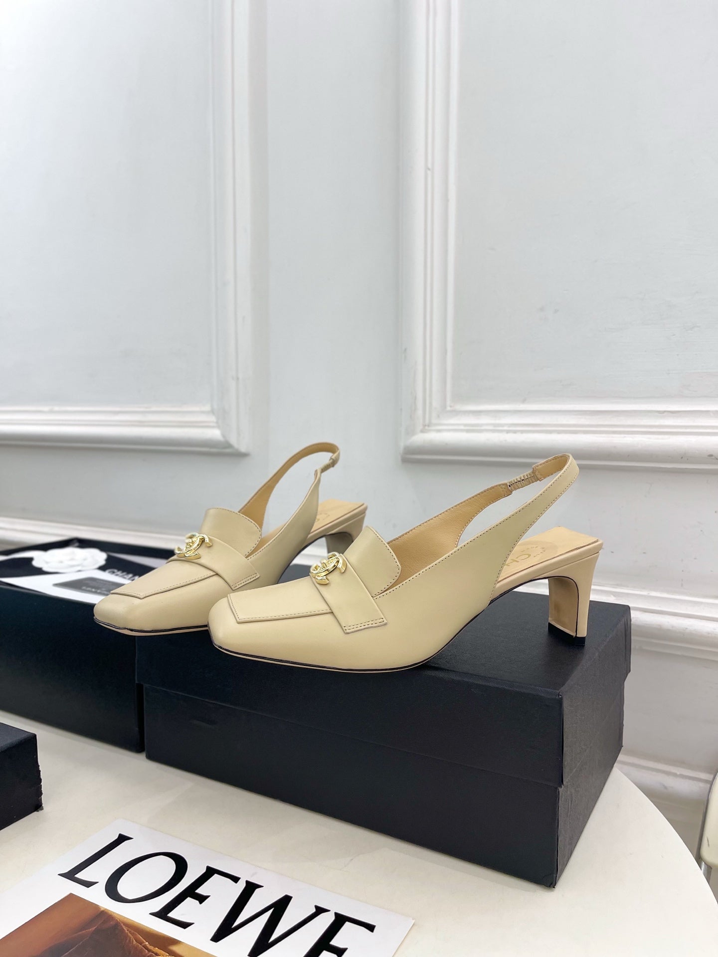 CC 26s Slingback Kitten Heels 6cm Beige Leather 946837