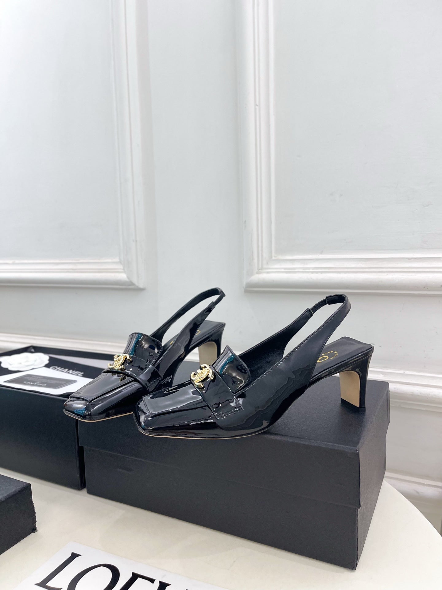 CC 26s Slingback Kitten Heels 6cm Black Patent Leather 946838