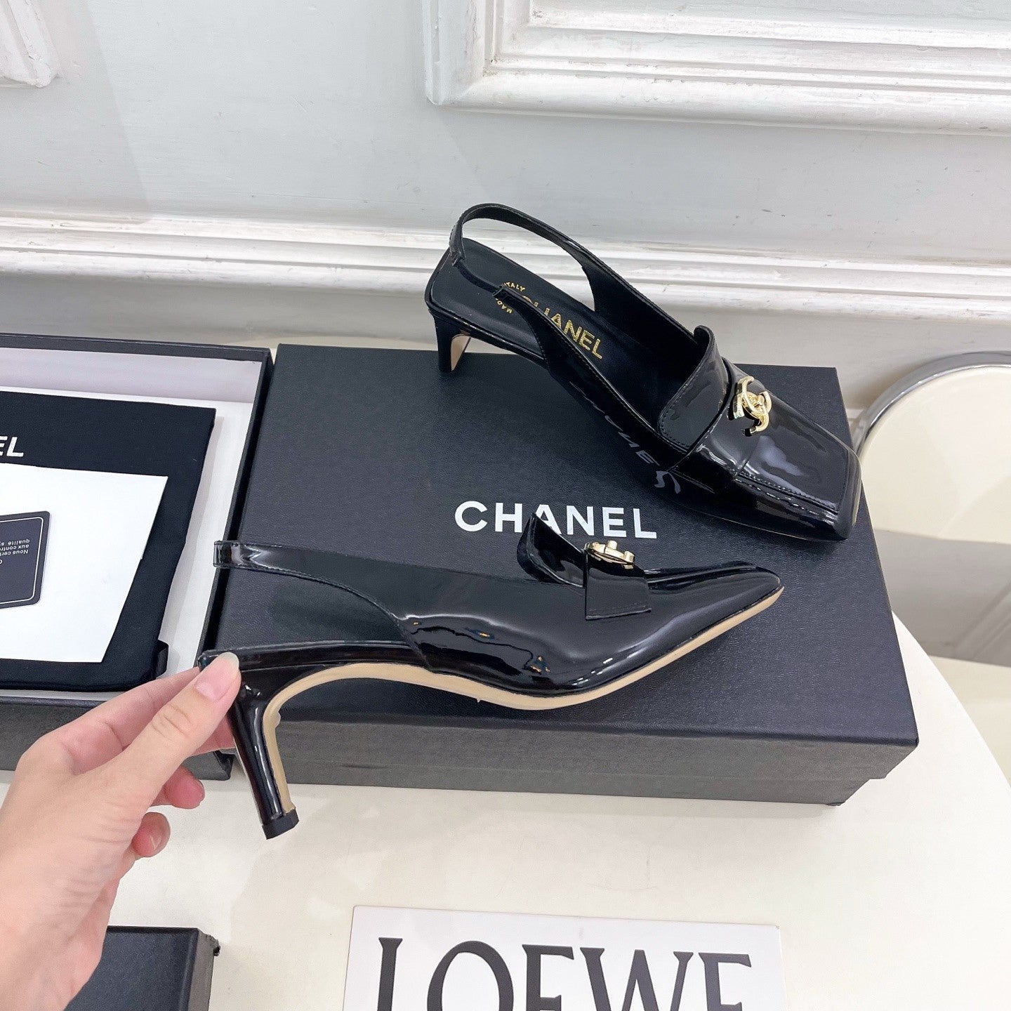 CC 26s Slingback Kitten Heels 6cm Black Patent Leather 946838