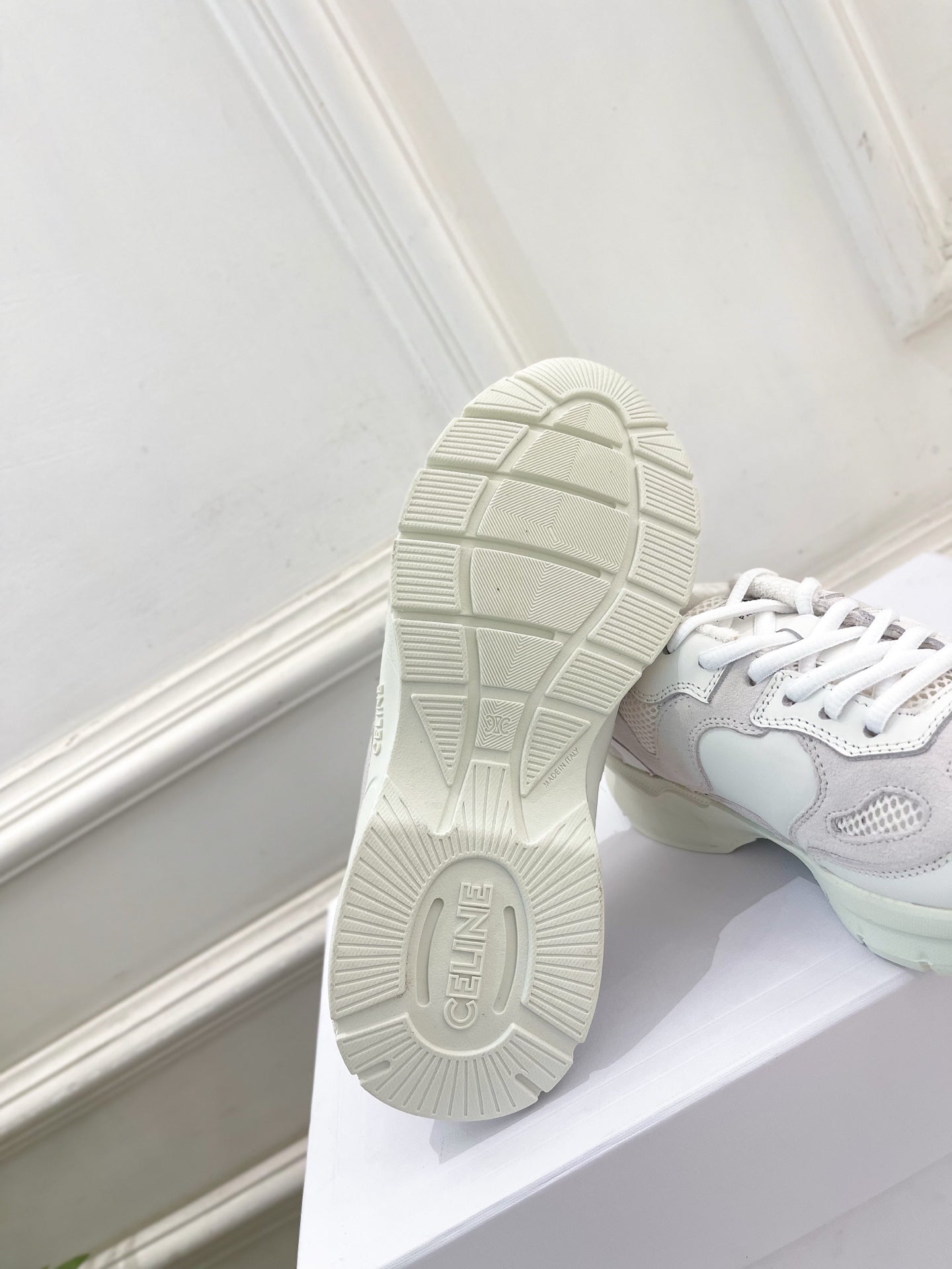 Celine 26s Runner Sneaker White Mesh Suede 947584