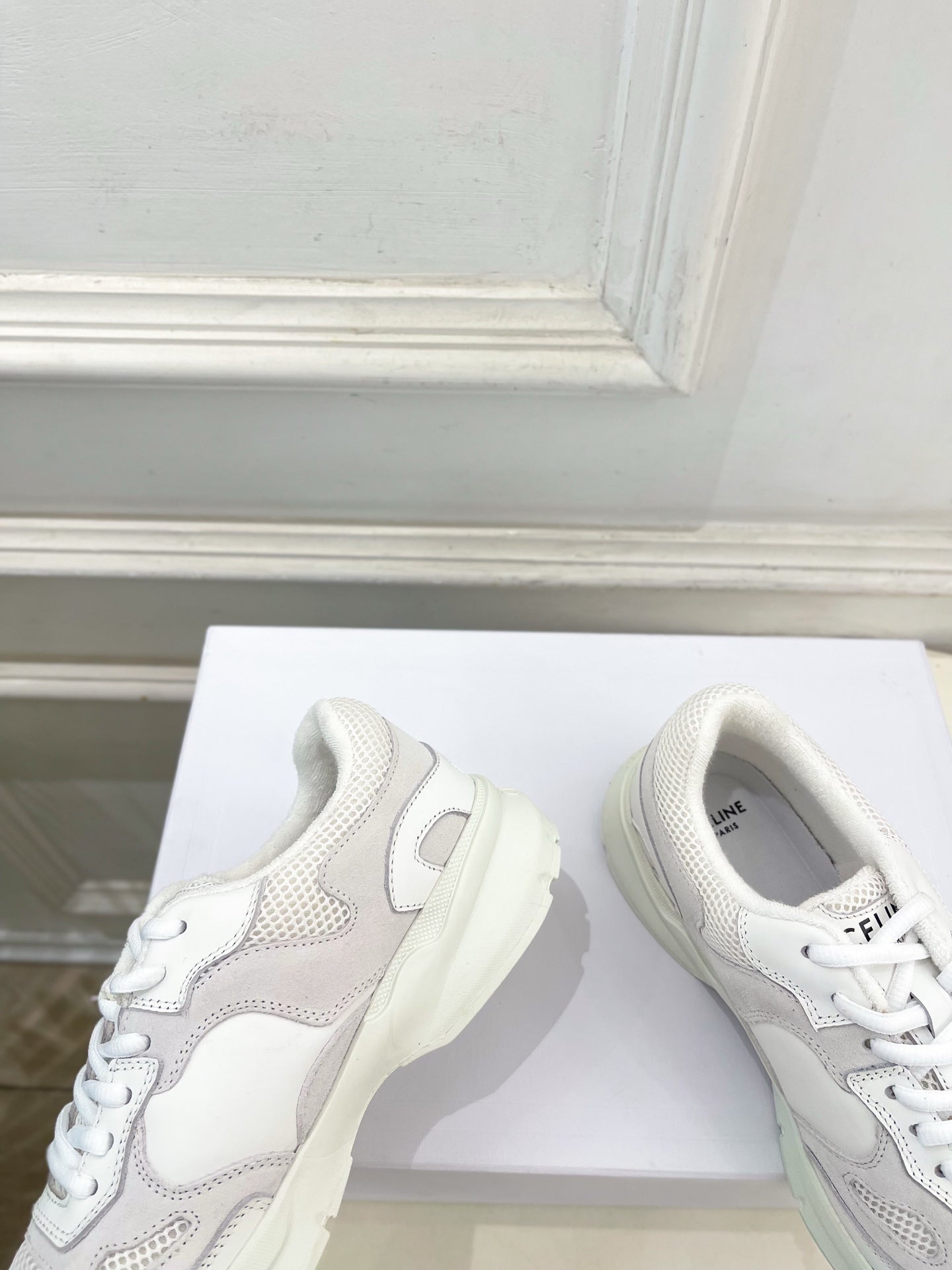Celine 26s Runner Sneaker White Mesh Suede 947584