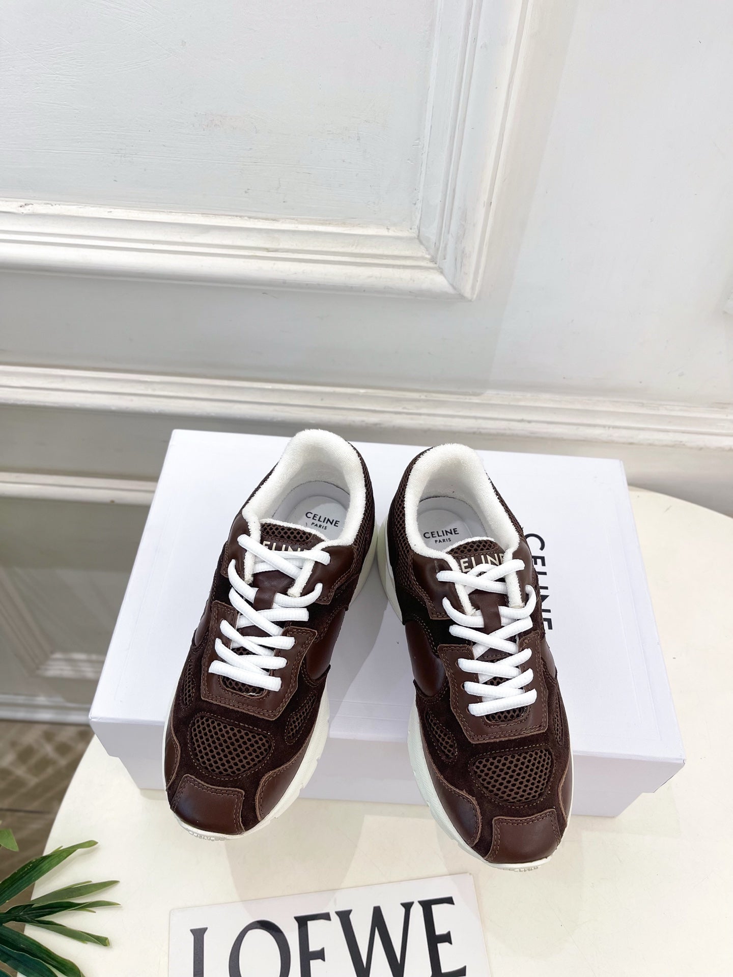 Celine 26s Runner Sneaker Coffee Mesh Suede 947583