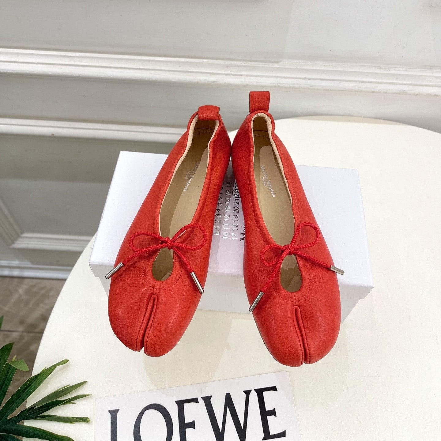 MM6 26s Tabi Ballet Flats Red Lambskin 947490
