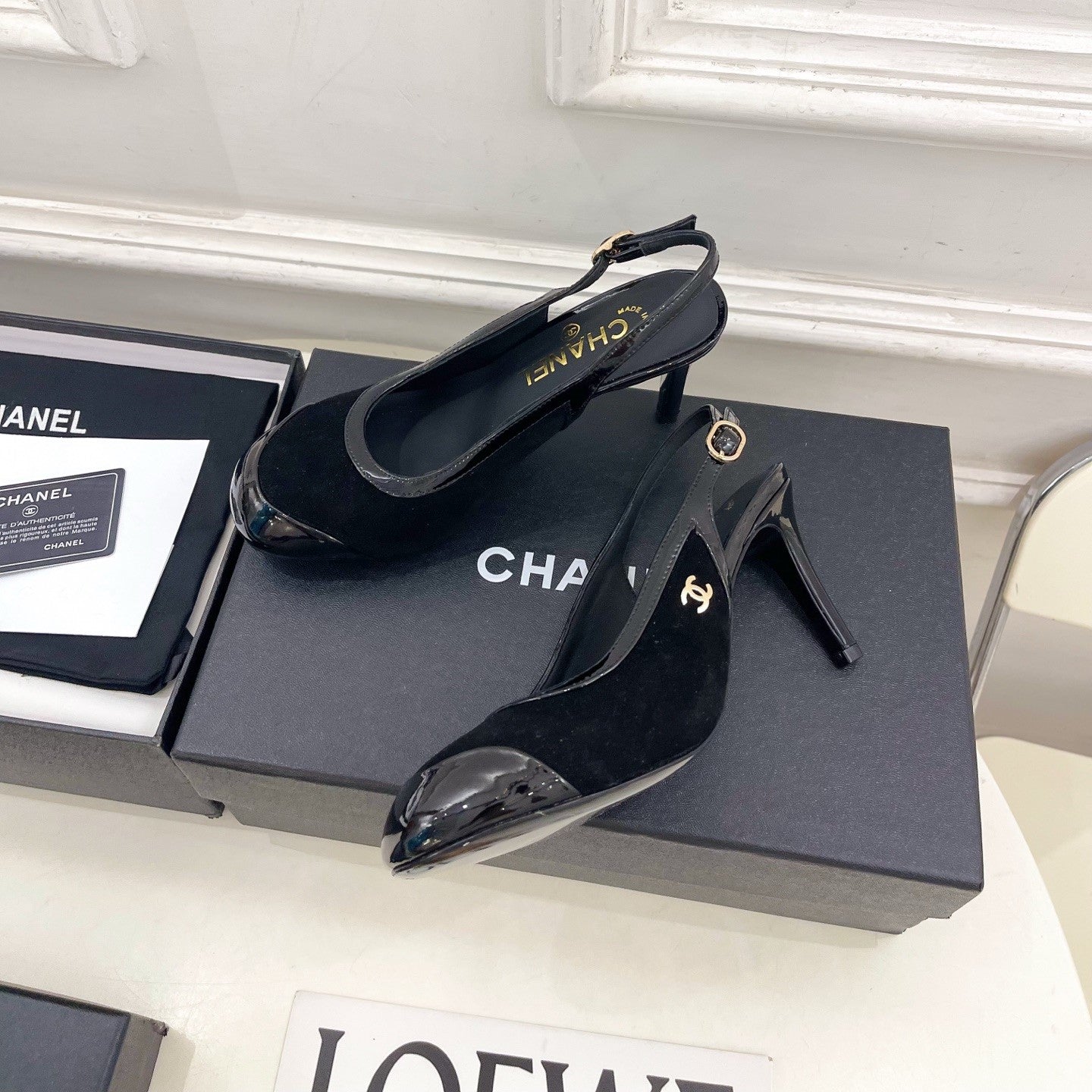 CC 26s Slingbacks Conic Heel 9cm Black Suede Leather 946879