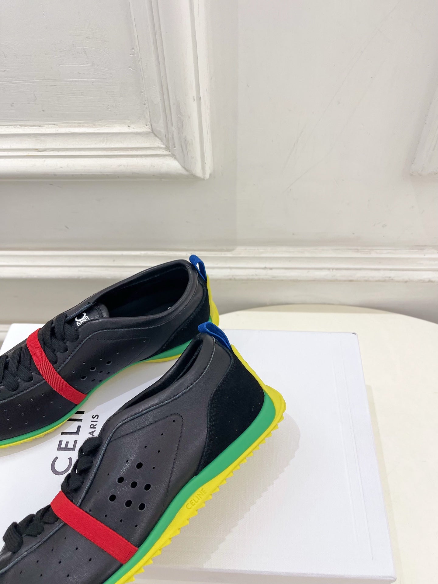 Celine 26s Soft Sneaker Black Green Perforated Lambskin Suede 947586