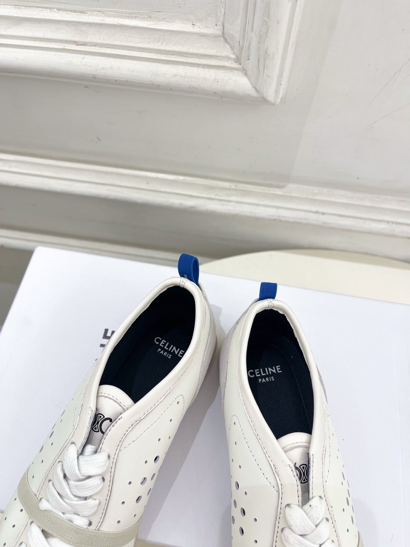 Celine 26s Soft Sneaker Optic White Perforated Lambskin Suede 947589