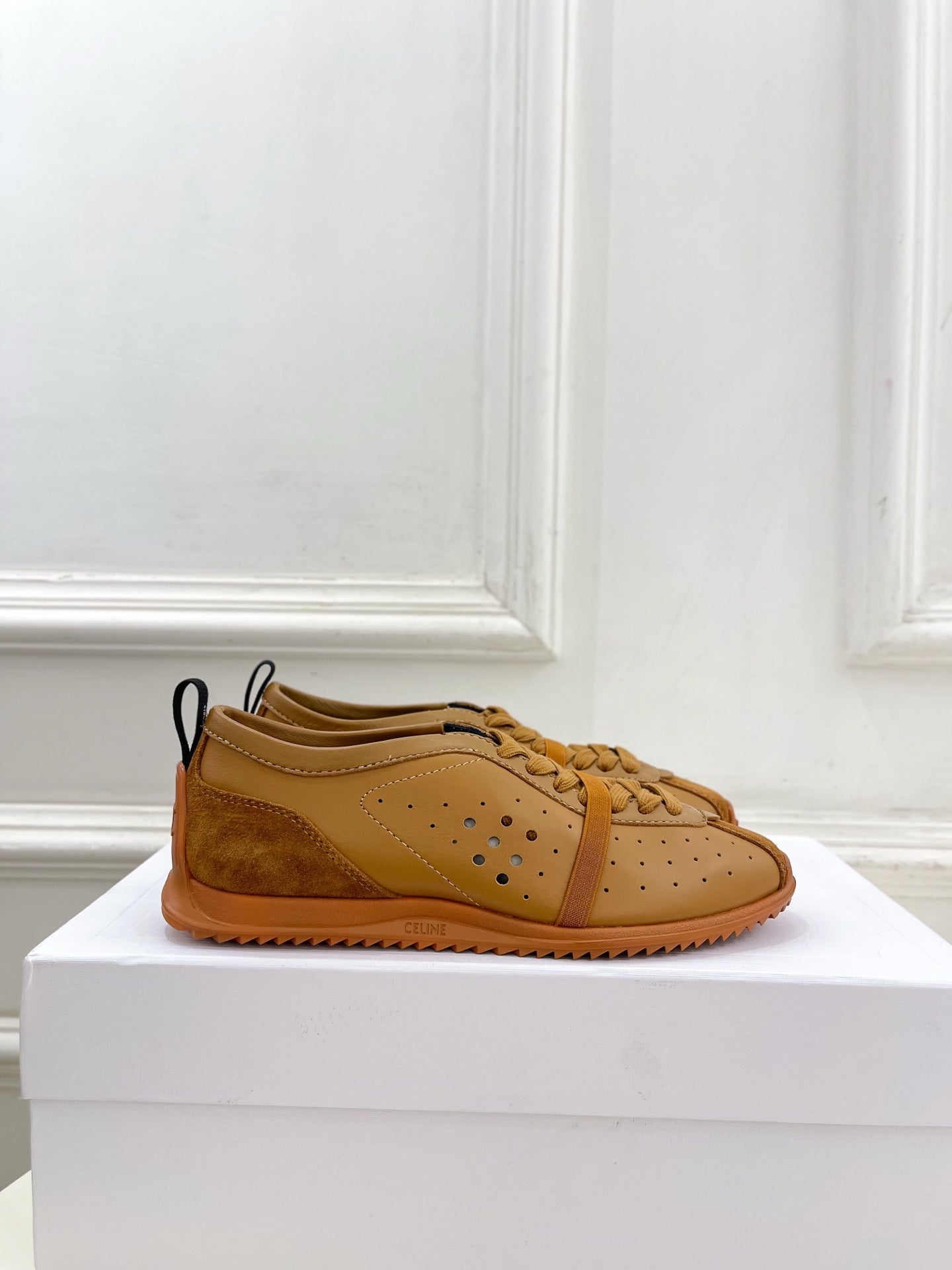 Celine 26s Soft Sneaker Camel Perforated Lambskin Suede 947588