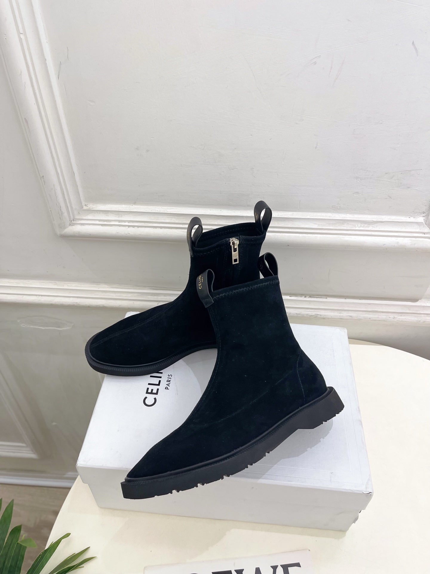 Celine 26s Flow Zipped Ankle Boots Black Suede 947590