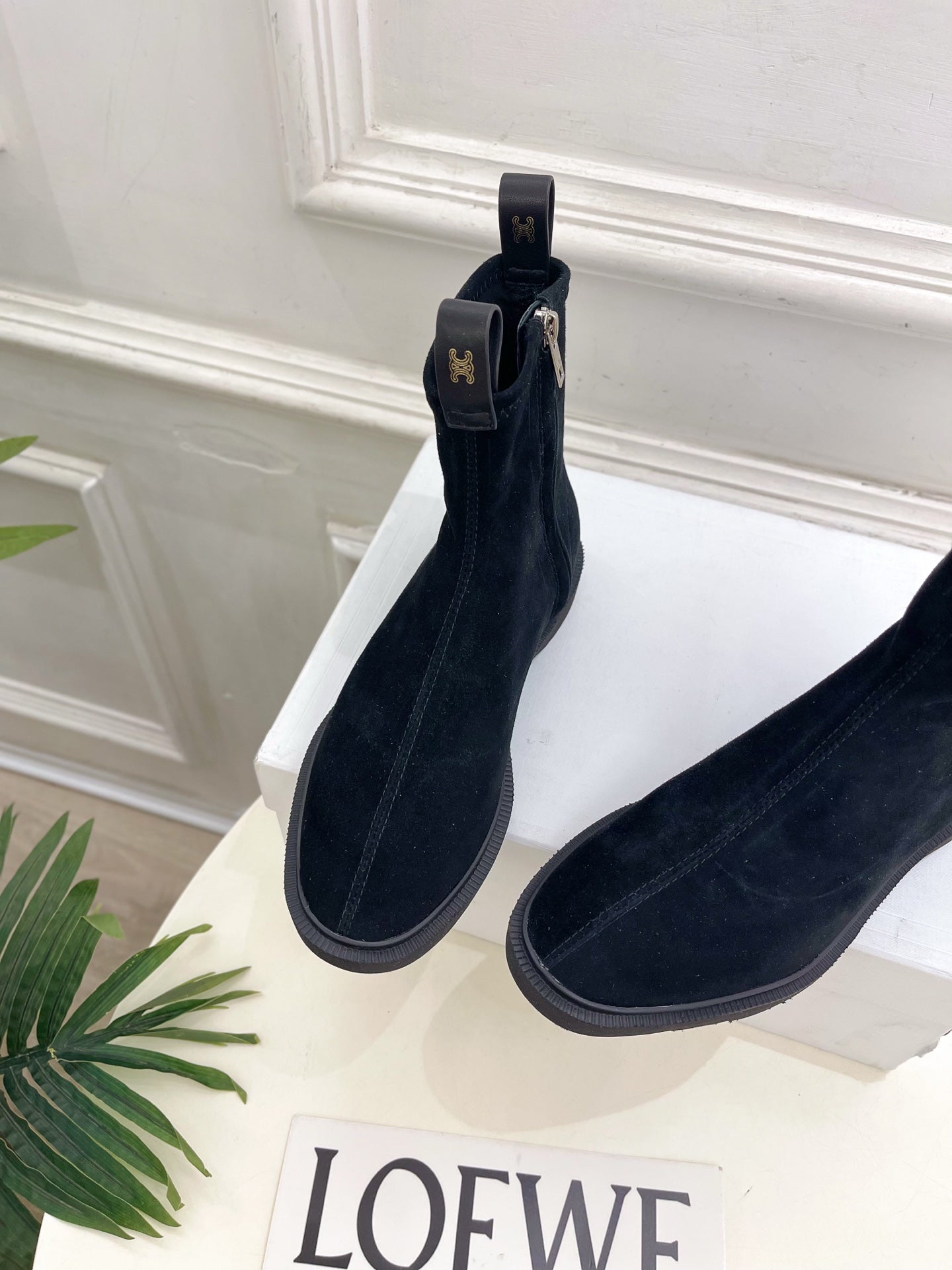 Celine 26s Flow Zipped Ankle Boots Black Suede 947590