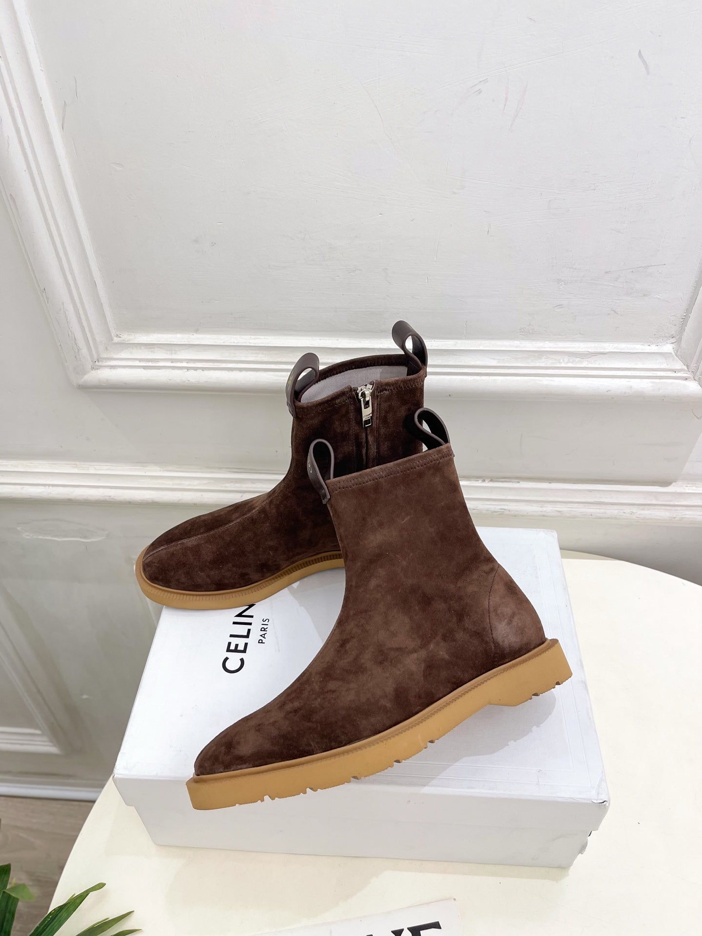 Celine 26s Flow Zipped Ankle Boots Coffee Suede 947591