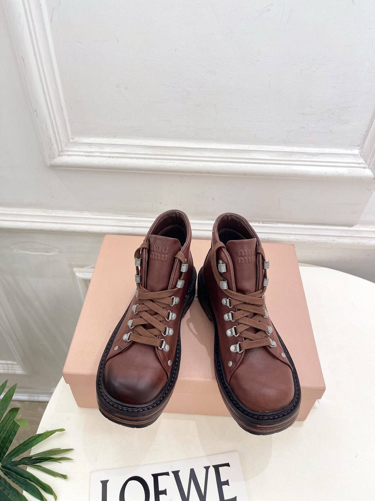 Miu 26s Ankle Boots Brown Smooth Leather 112014